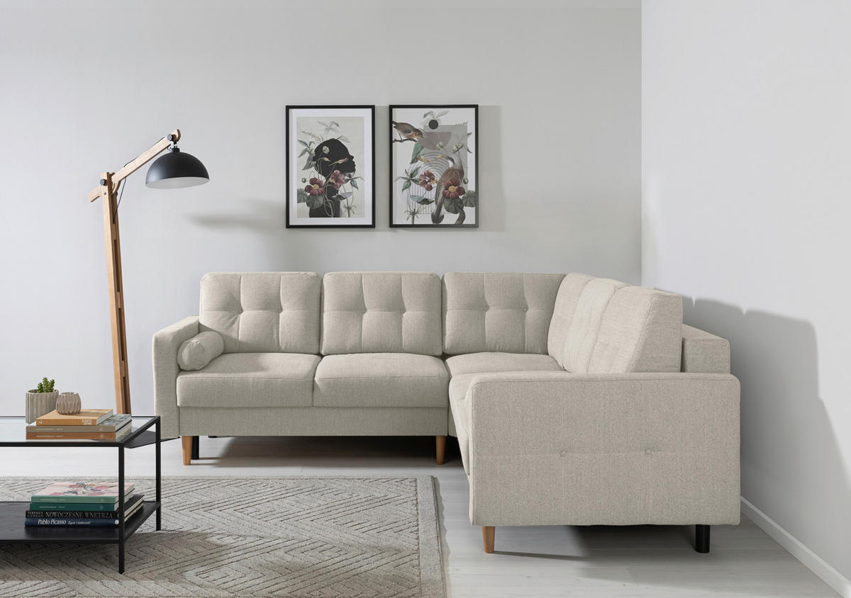 ECKSOFA in Hellgrau  - Buchefarben/Hellgrau, Design, Holz/Textil (242/242cm) - MID.YOU