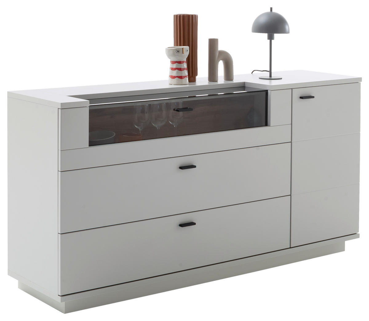 SIDEBOARD  in 165/84/44 cm  - Eichefarben/Anthrazit, Design, Glas/Holzwerkstoff (165/84/44cm) - Stylife