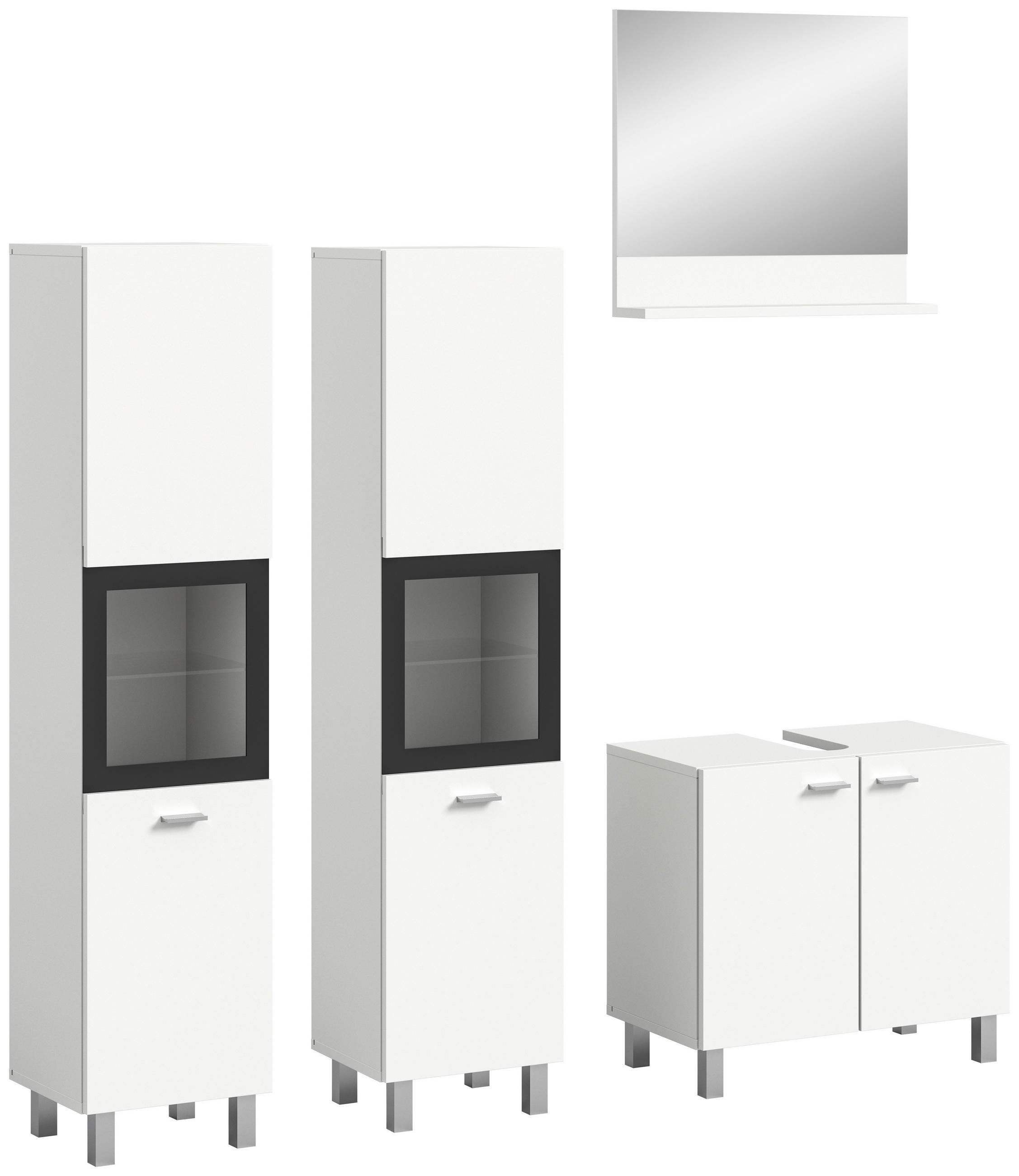 BADEZIMMER 4-teilig  in 117 cm  - Silberfarben/Weiß, MODERN, Glas/Holzwerkstoff (117cm) - MID.YOU