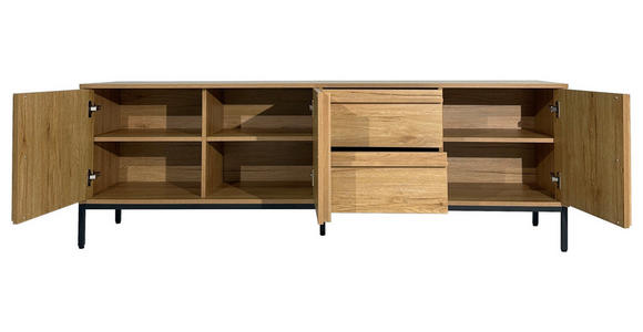 LOWBOARD - Eichefarben/Schwarz, Design, Holz/Holzwerkstoff (180/60,5/40cm) - Xora