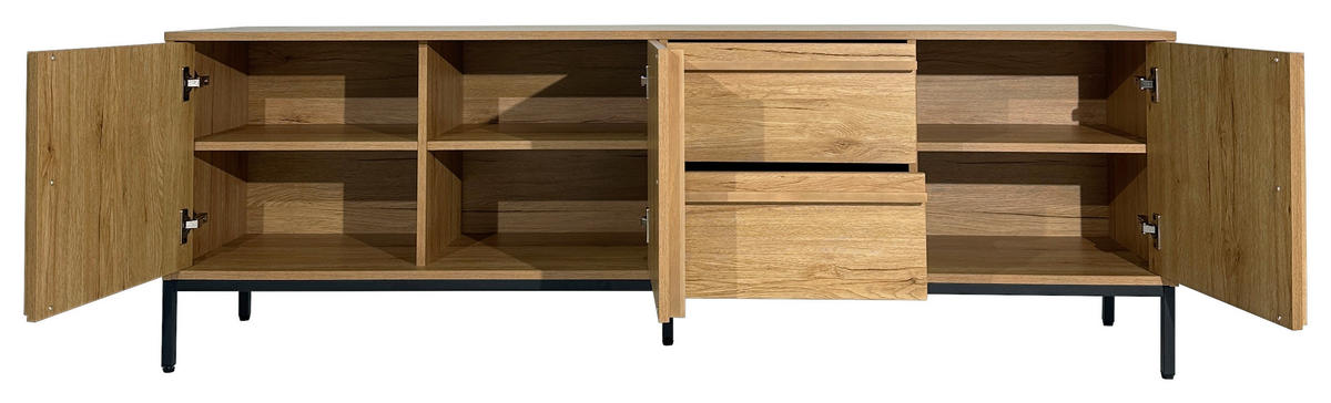 LOWBOARD - Eichefarben/Schwarz, Design, Holz/Holzwerkstoff (180/60,5/40cm) - Xora