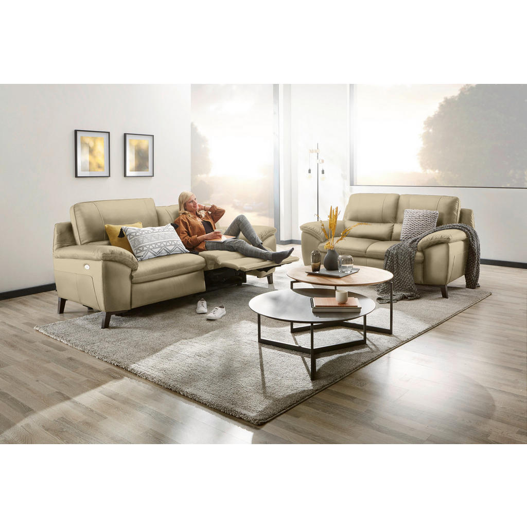 Thumbnail - Livetastic 2-Sitzer-Sofa, Greige, Leder, Kombination Echtleder/Lederlook, Semi-Anilinleder, 174x97x95 cm, Made in EU, Rü...