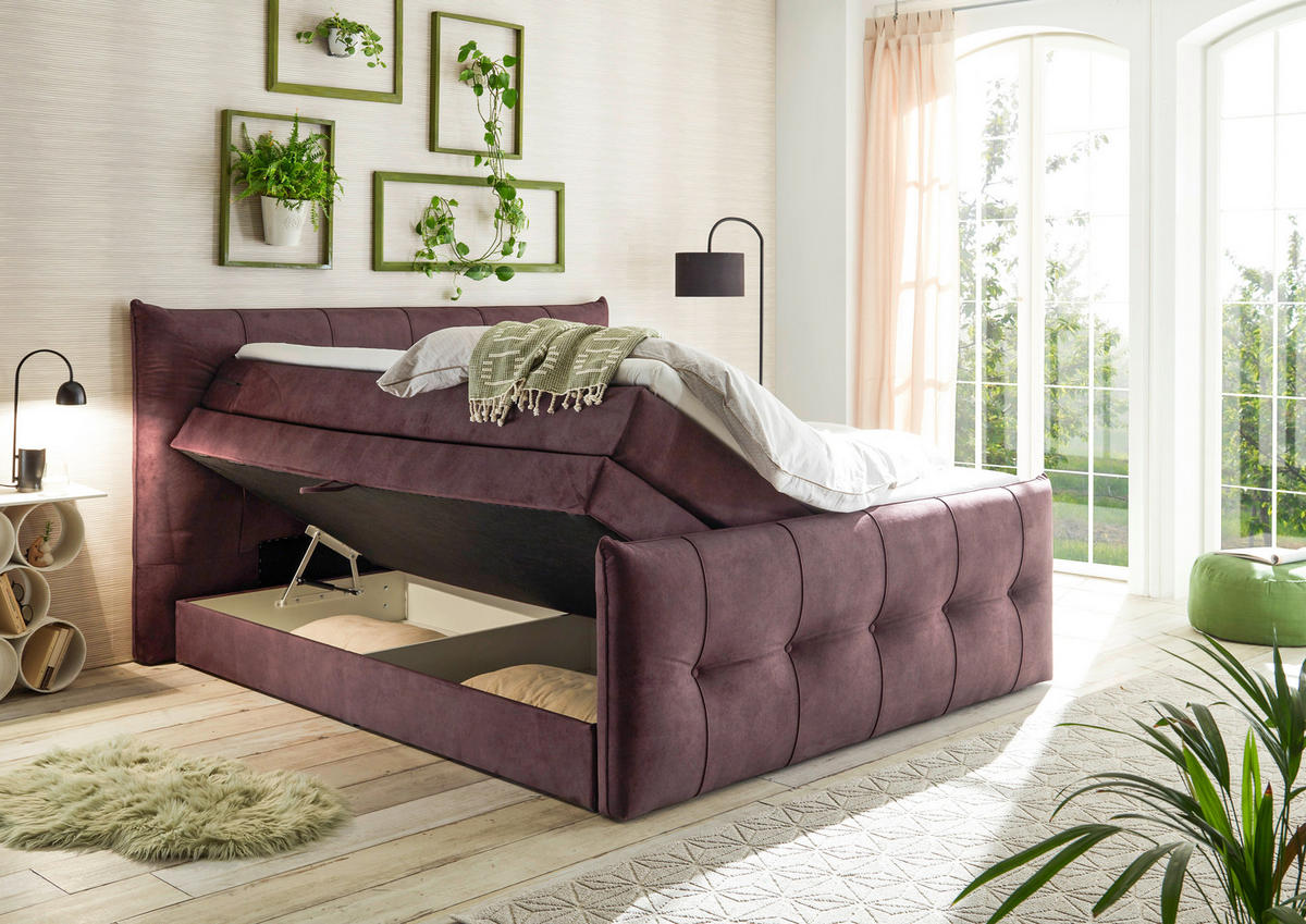 BOXSPRINGBETT 180/200 cm  in Aubergine  - Aubergine/Schwarz, Konventionell, Kunststoff/Textil (180/200cm) - Esposa
