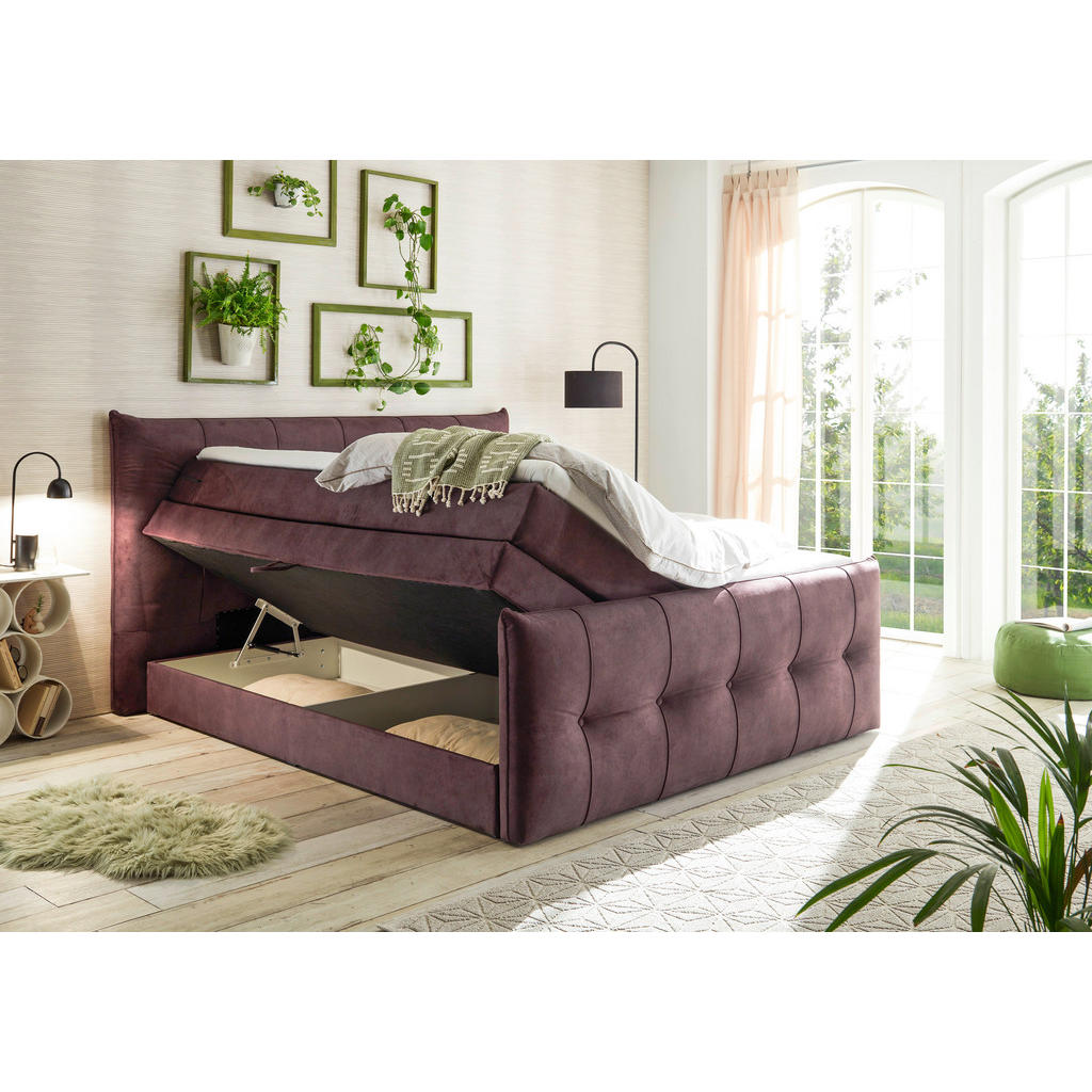 Thumbnail - Esposa Boxspringbett, Aubergine, Textil, H3 + H4, 7-Zonen, Höhe ca. 18 cm, 180x200 cm, Topper durchgehend, Schlafzimmer,...