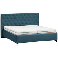 POLSTERBETT 180/200 cm  in Blau  - Blau/Birkefarben, Konventionell, Holz/Textil (180/200cm) - Novel