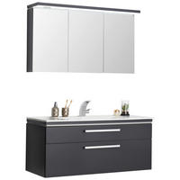 BADEZIMMER  in 122 cm  - Weiß/Grau, Design, Glas/Holzwerkstoff (122cm) - Novel