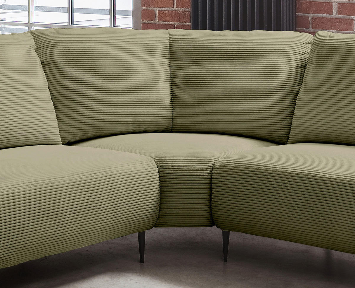 ECKSOFA in Cord Olivgrün  - Schwarz/Olivgrün, Design, Textil/Metall (294/256cm) - Livetastic