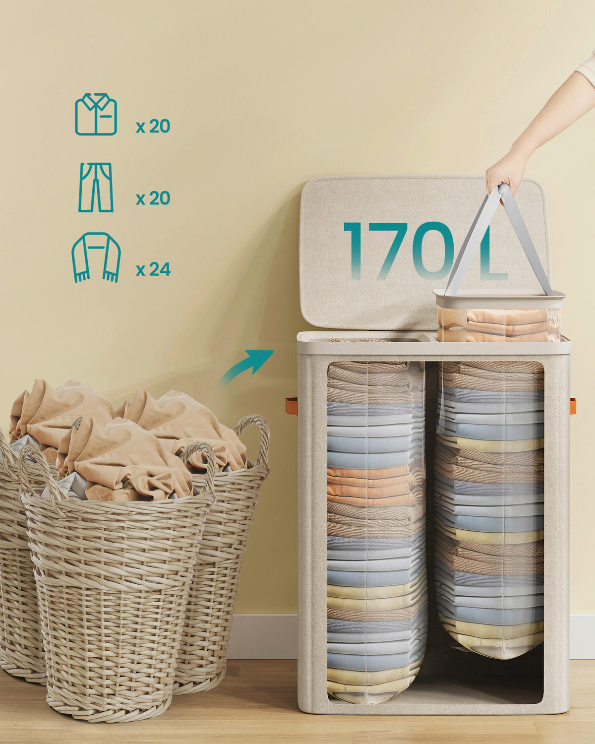 WÄSCHEKORB - Cappuccino, Basics, Papier/Holzwerkstoff (56/75/40cm)