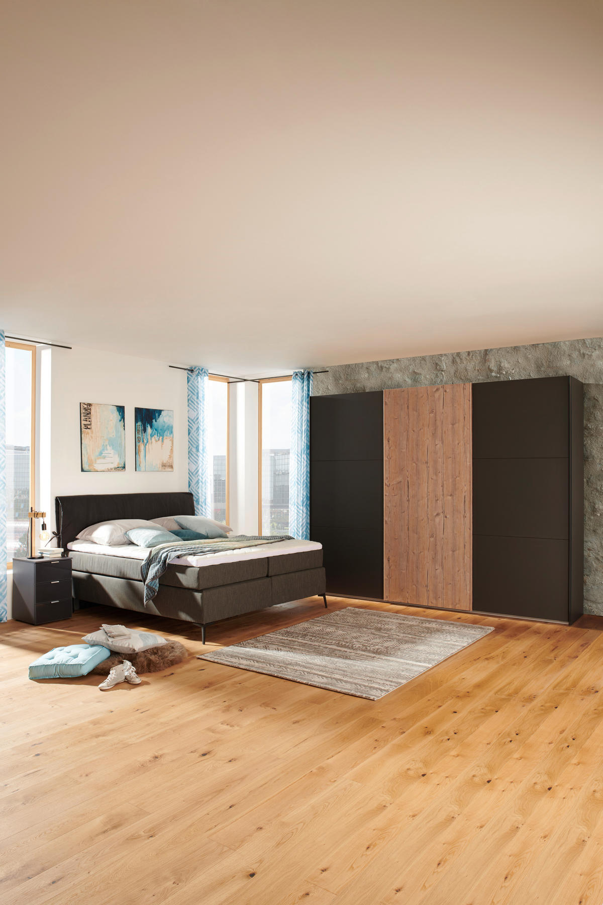 BOXSPRINGBETT 180/200 cm  in Anthrazit, Schwarz  - Anthrazit/Schwarz, Design, Textil/Metall (180/200cm) - Hom`in