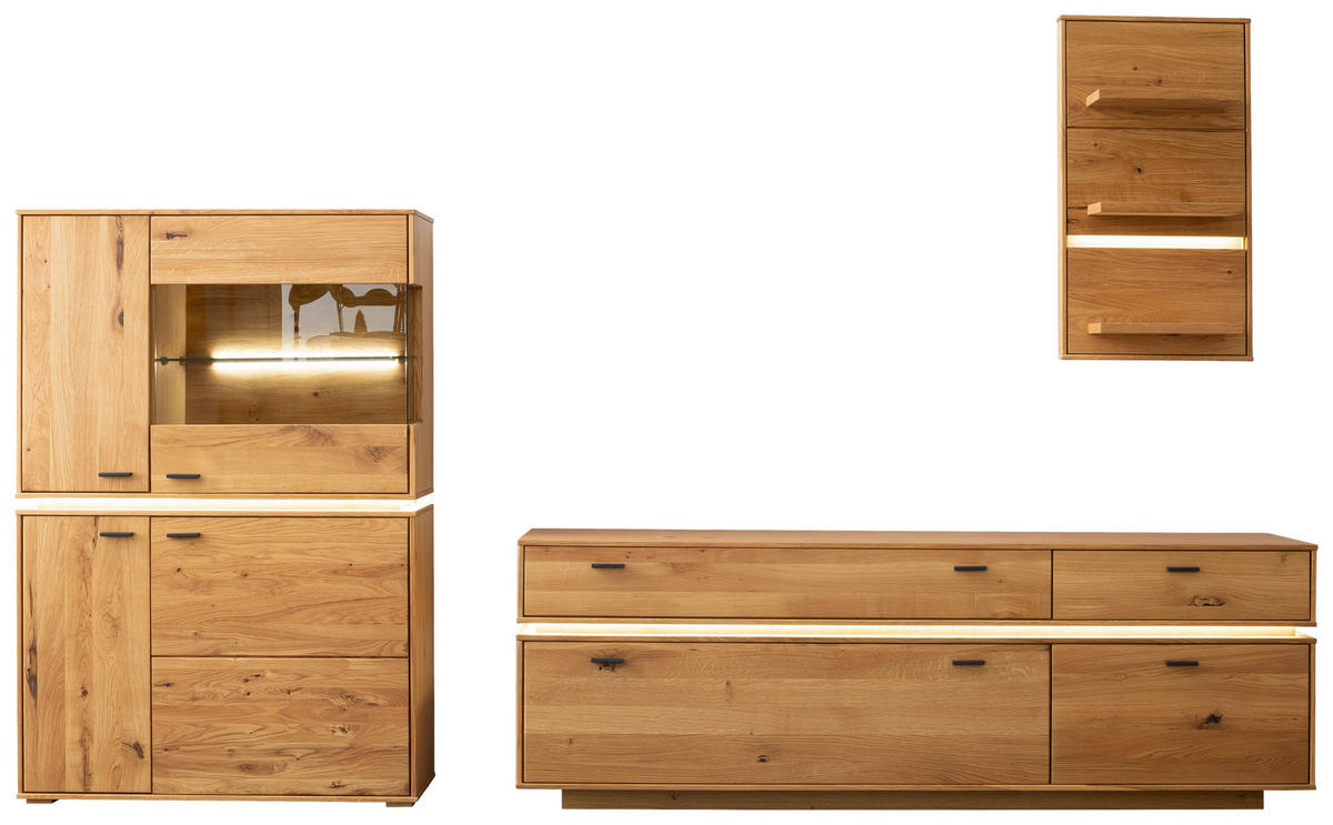 WOHNWAND  in Wildeiche 286/181/51 cm  - Wildeiche/Anthrazit, Natur, Glas/Holz (286/181/51cm) - MID.YOU