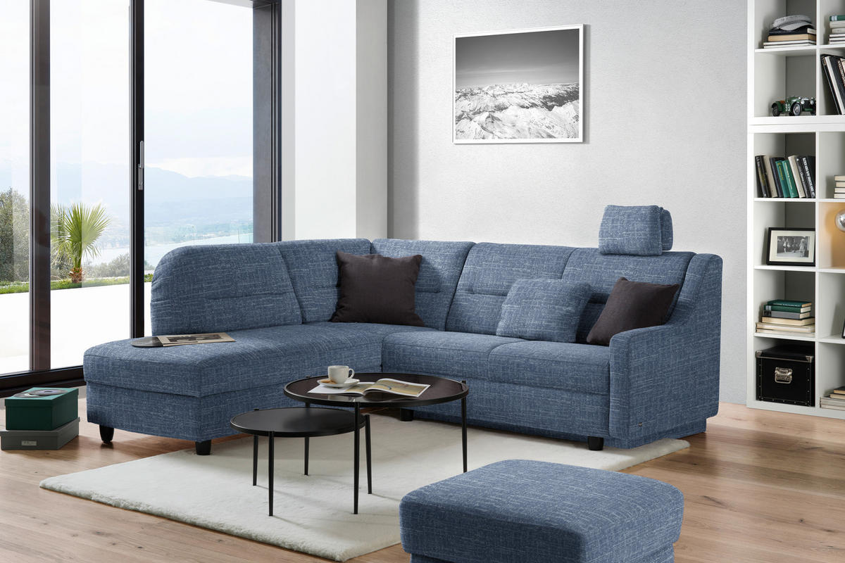 ECKSOFA in Chenille Blau  208/226 cm  - Blau/Schwarz, KONVENTIONELL, Textil (208/226cm) - Sedda
