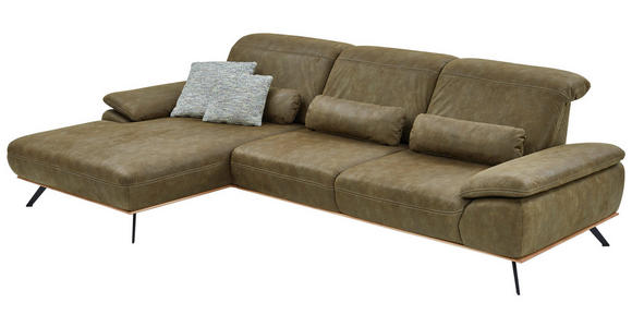 ECKSOFA Grün Mikrofaser  - Wildeiche/Beige, Natur, Holz/Textil (201/322cm) - Voleo