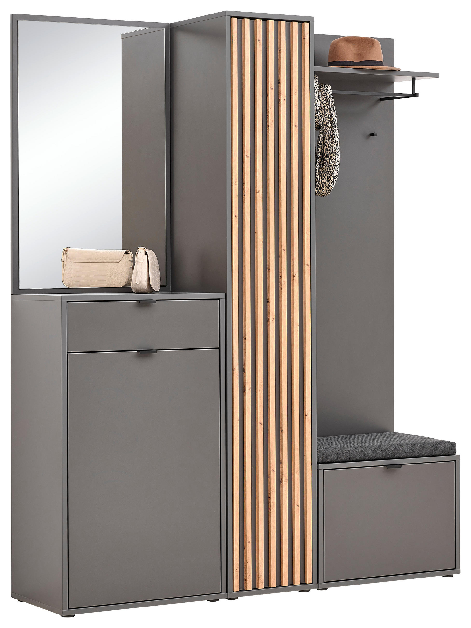 GARDEROBE  in 156/198/40 cm  - Graphitfarben/Eiche Artisan, Design, Glas/Holzwerkstoff (156/198/40cm) - Voleo