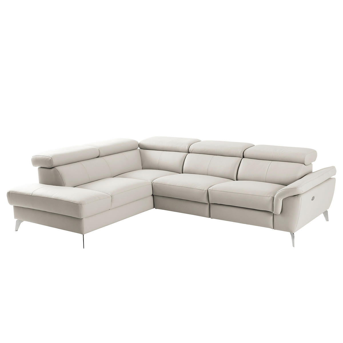 ECKSOFA SONO in Lederlook Echtleder Platinfarben Bettkasten, Armteilverstellung, Kopfteilverstellung  210/265 cm  - Platinfarben/Chromfarben, Design, Leder/Textil (210/265cm) - Livetastic