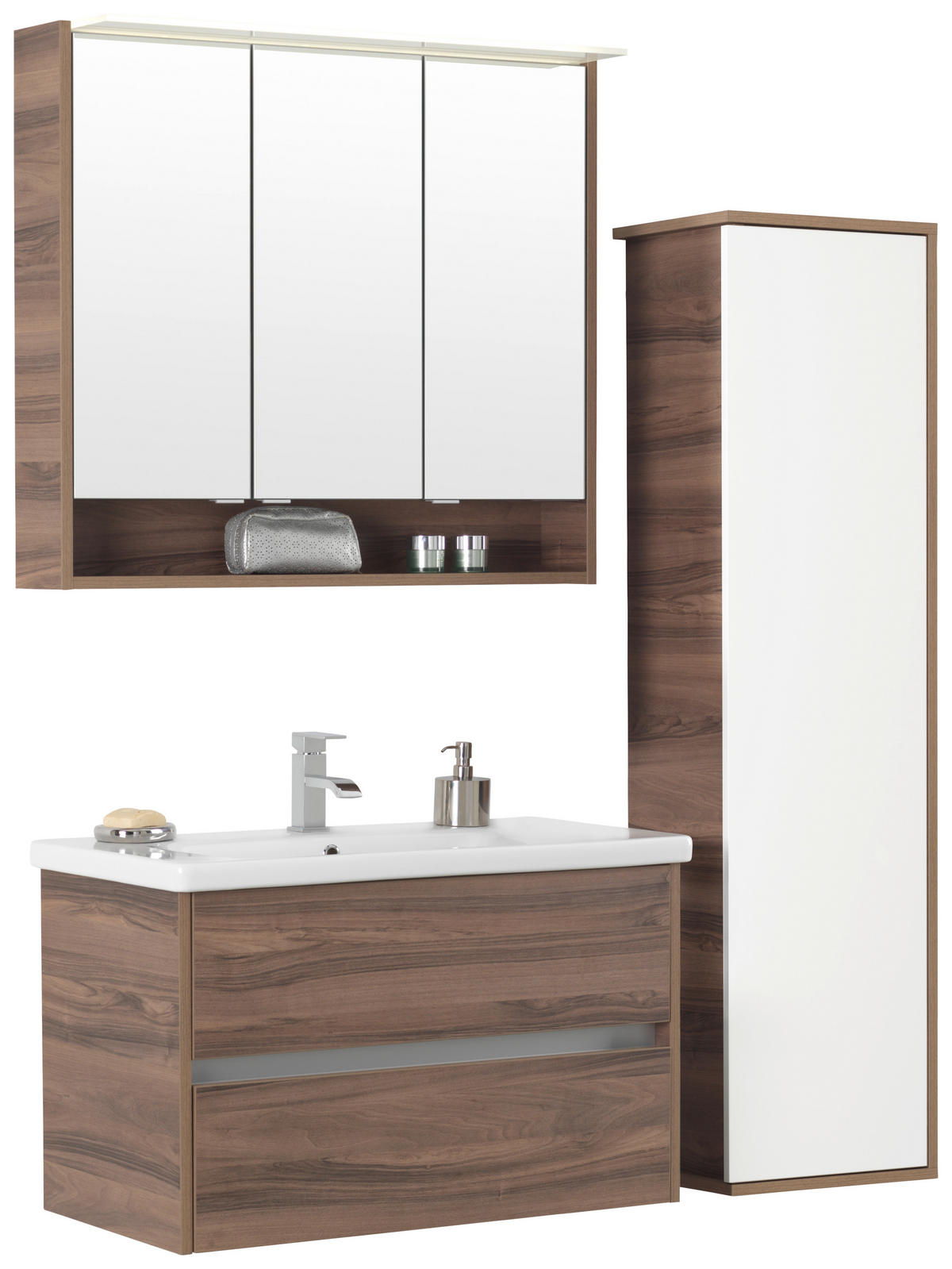 BADEZIMMER  in 93,2 cm  - Nussbaumfarben/Weiß, Basics, Glas/Keramik (93,2cm) - Voleo