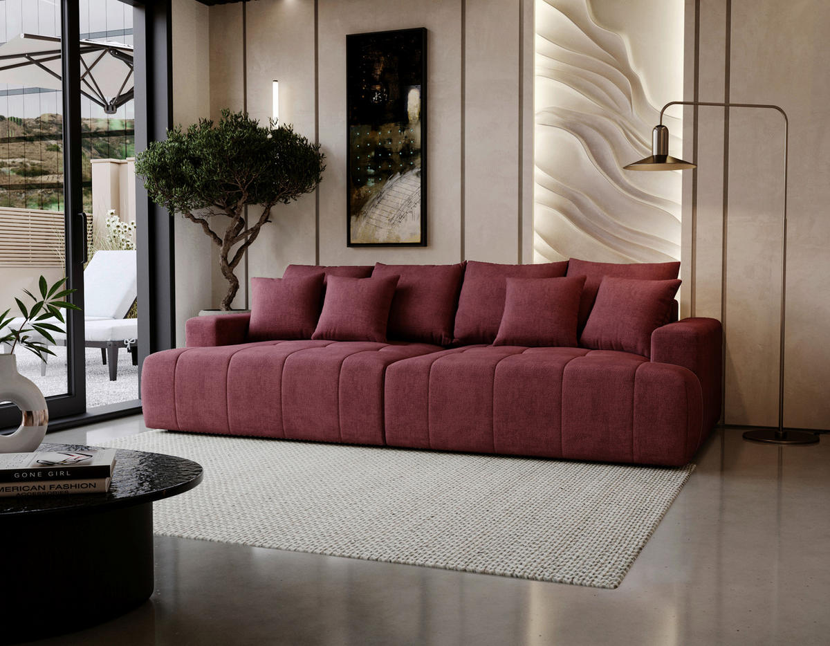 BIGSOFA ADELE in Chenille Bordeaux  - Bordeaux/Schwarz, Design, Kunststoff/Textil (270/85/136cm) - Livetastic