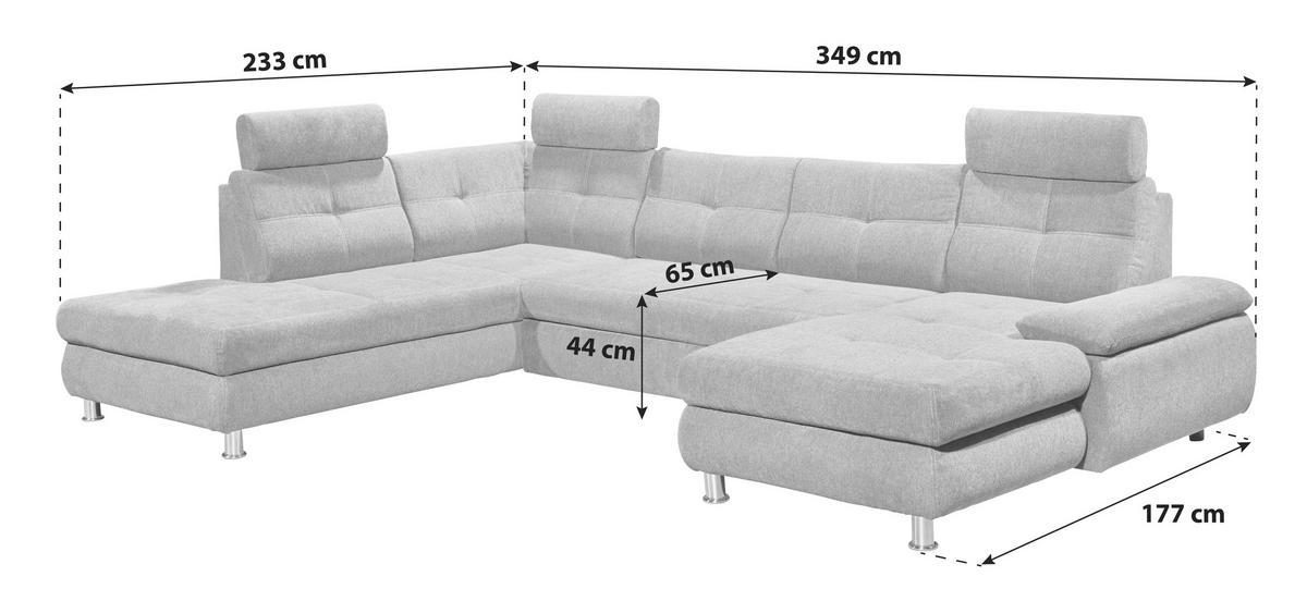 WOHNLANDSCHAFT Hellgrau Webstoff  - Hellgrau, MODERN, Kunststoff/Textil (233/349/177cm) - MID.YOU
