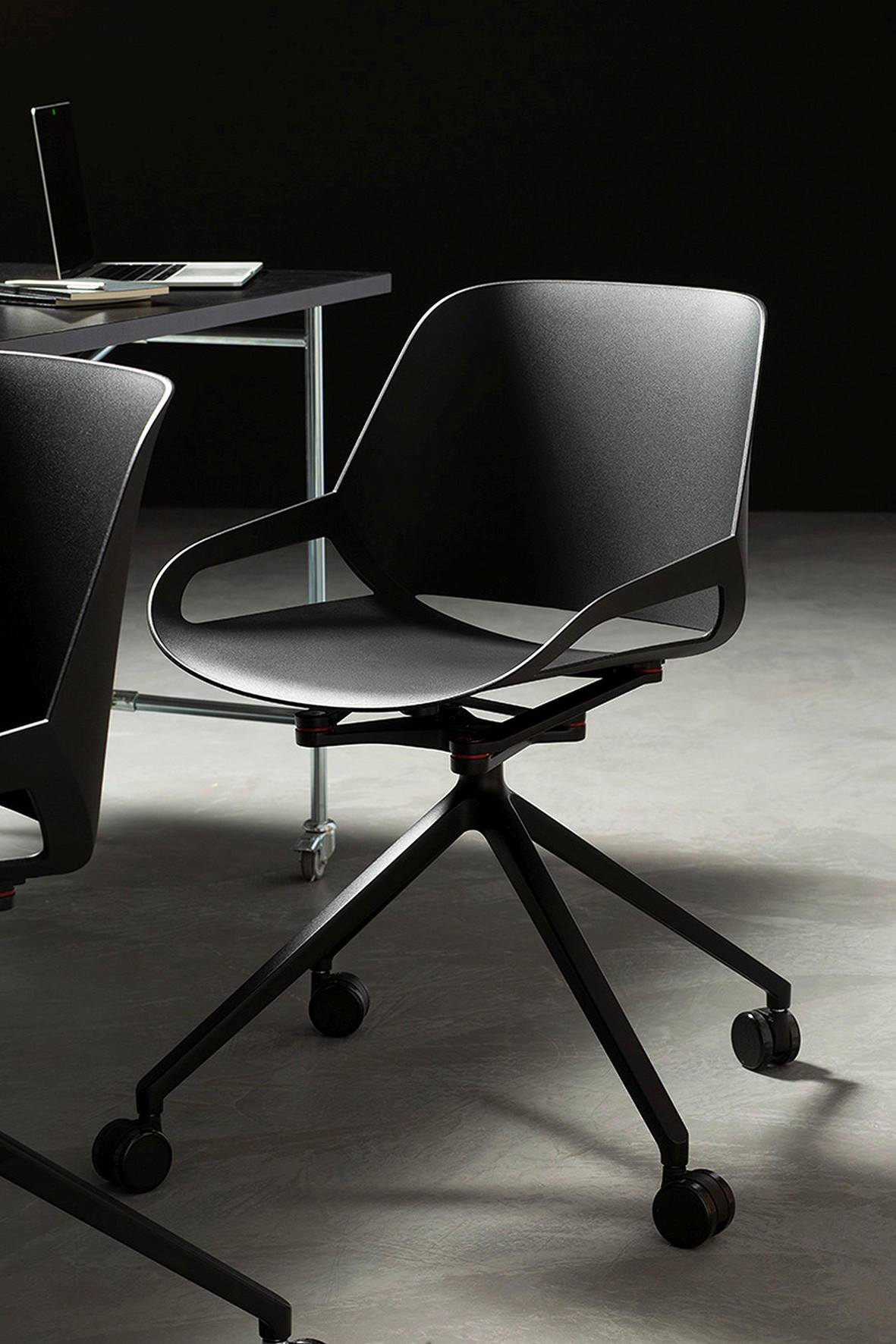 Thumbnail - Aeris Besucherstuhl, Schwarz, Metall, Kunststoff, Rollen, Sternfuß, 50x72x52 cm, Fsc, Made in Germany, Typenauswahl, Wip...