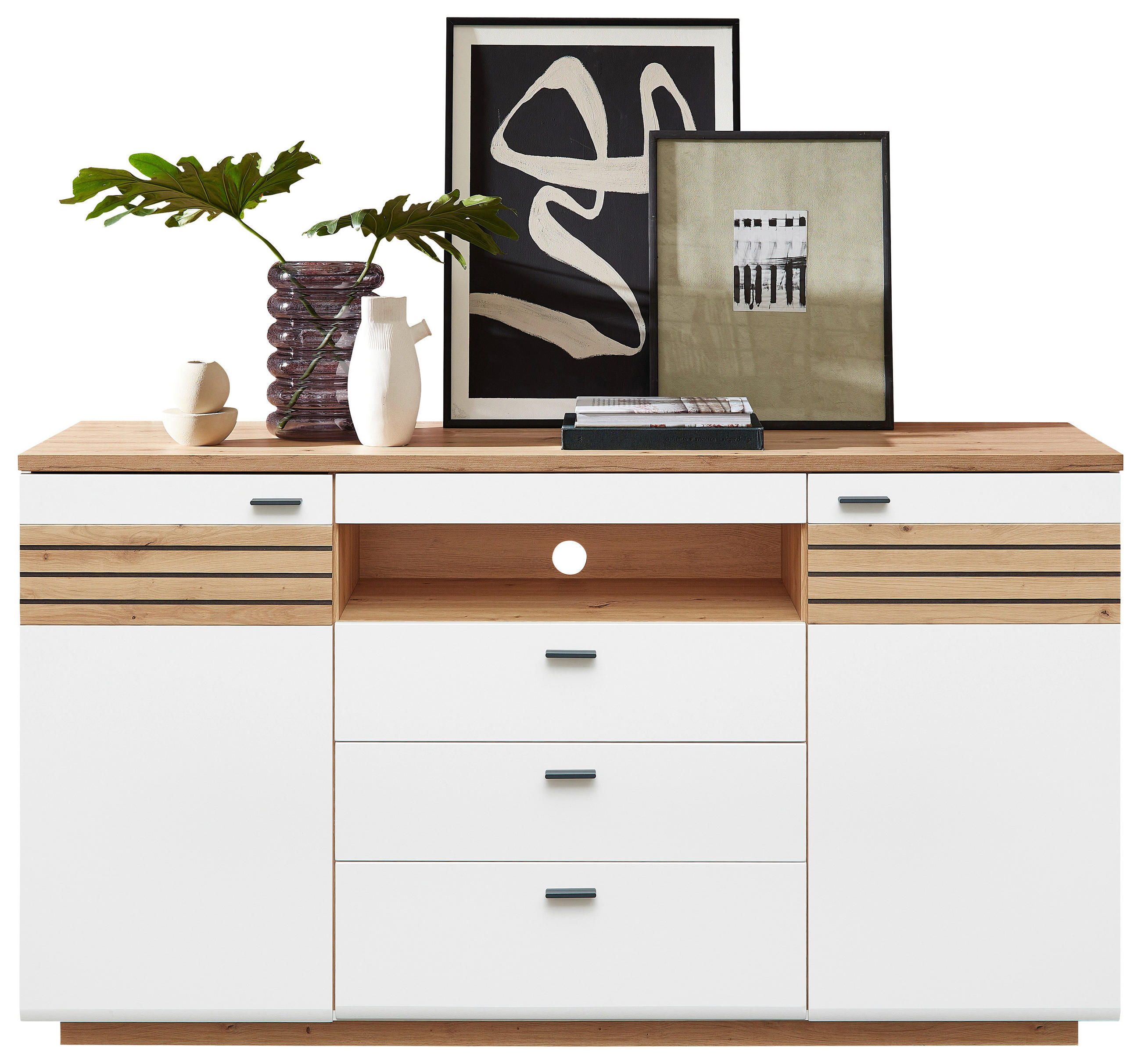 Stylife SIDEBOARD Weiß, Eiche Artisan 175cm × 47cm × 97cm
