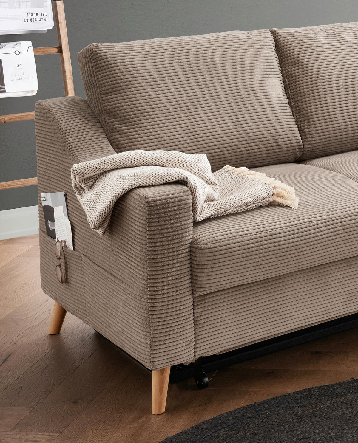 ECKSOFA in Cord Graubraun  - Graubraun/Naturfarben, MODERN, Holz/Textil (230/200cm) - Livetastic
