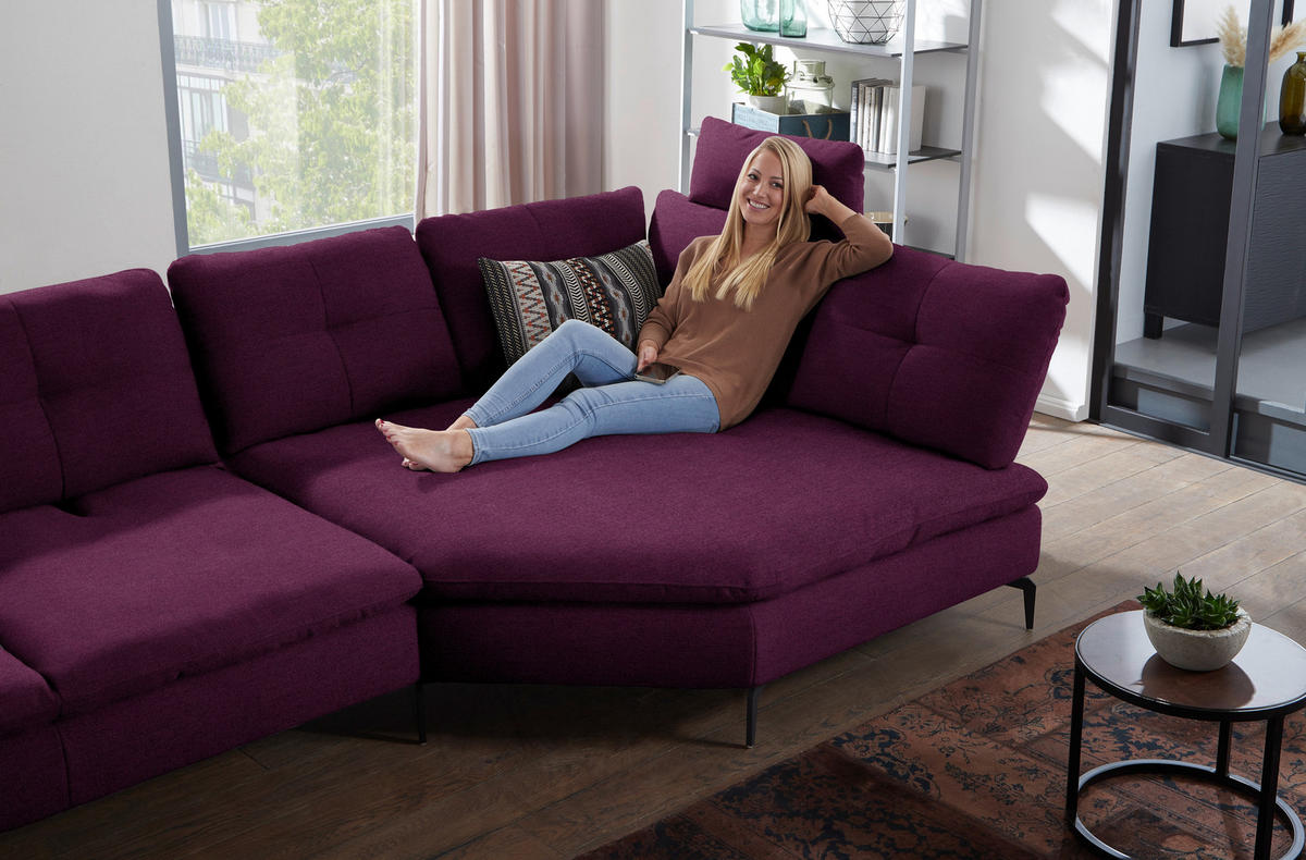 ECKSOFA in Flachgewebe Violett  - Violett/Schwarz, Design, Textil/Metall (344/157cm) - Chilliano