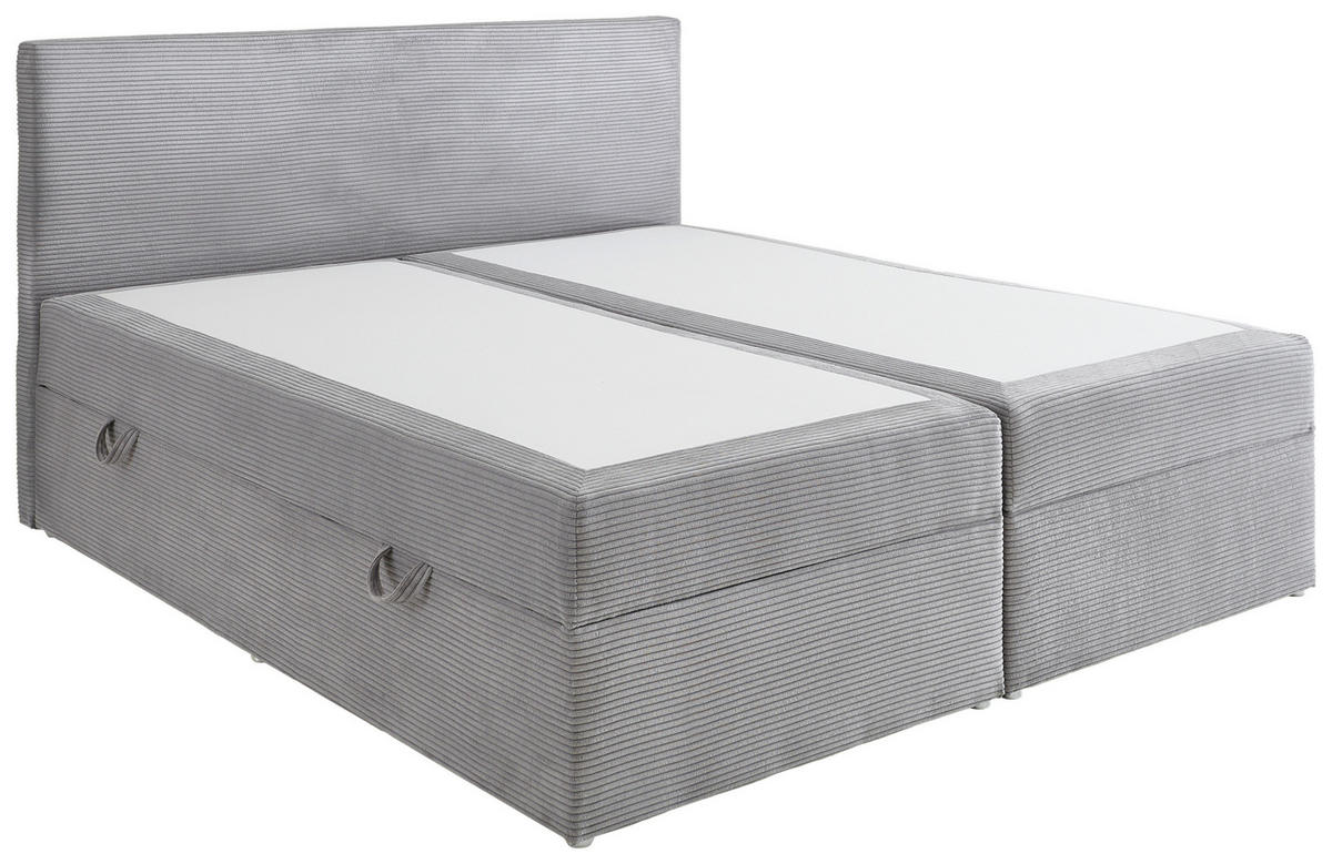 BOXBETT 180/200 cm,  in Hellgrau, Bettkasten, Matratzen, H3 = fest  - Chromfarben/Hellgrau, KONVENTIONELL, Kunststoff/Textil (180/200cm) - Boxxx