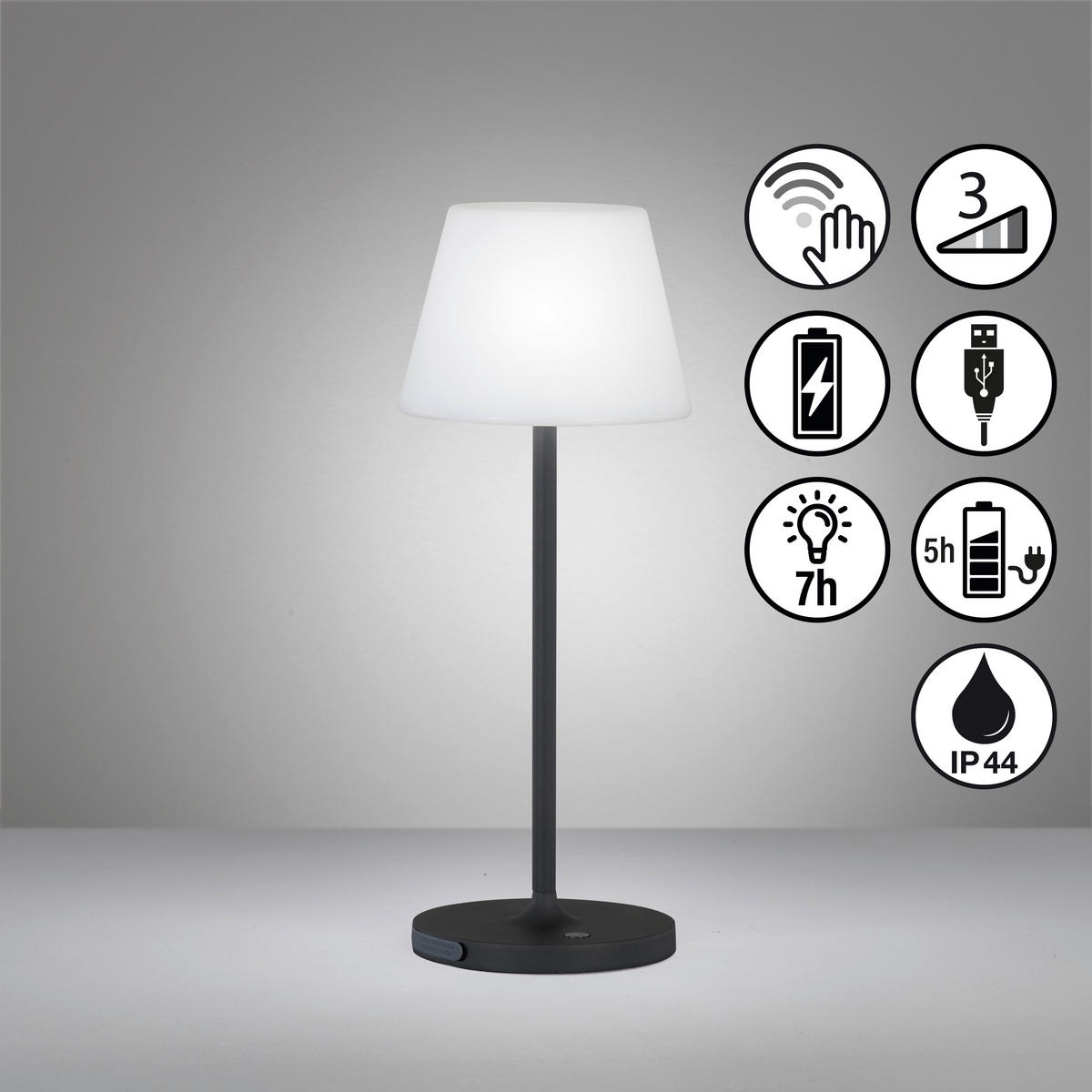 AKKU-TISCHLEUCHTE Flus 15/38 cm   - Schwarz/Weiß, KONVENTIONELL, Kunststoff/Metall (15/38cm)