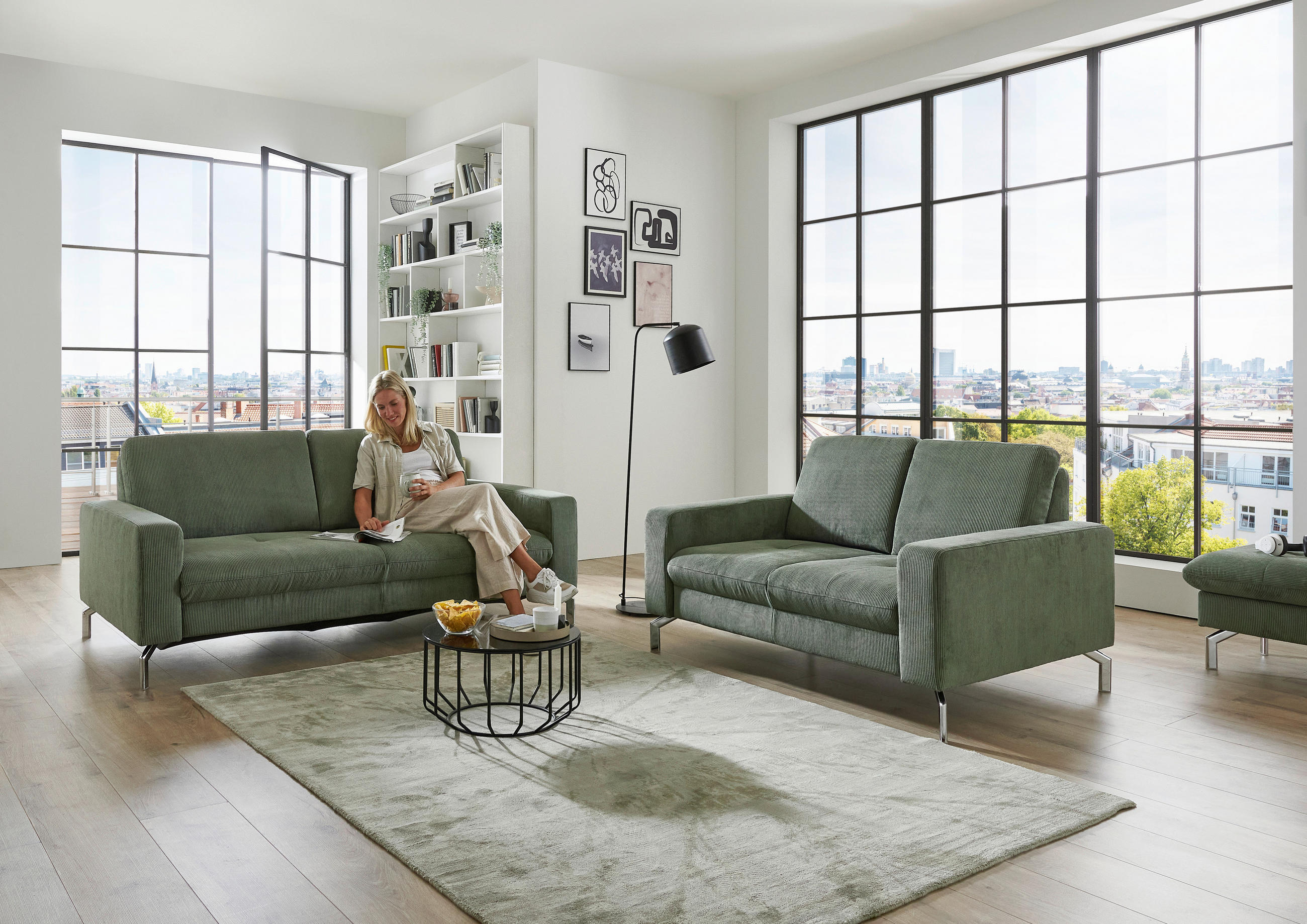 3-SITZER-SOFA Feincord Dunkelgrün  - Chromfarben/Dunkelgrün, Design, Textil/Metall (194/87/105cm) - Beldomo Style