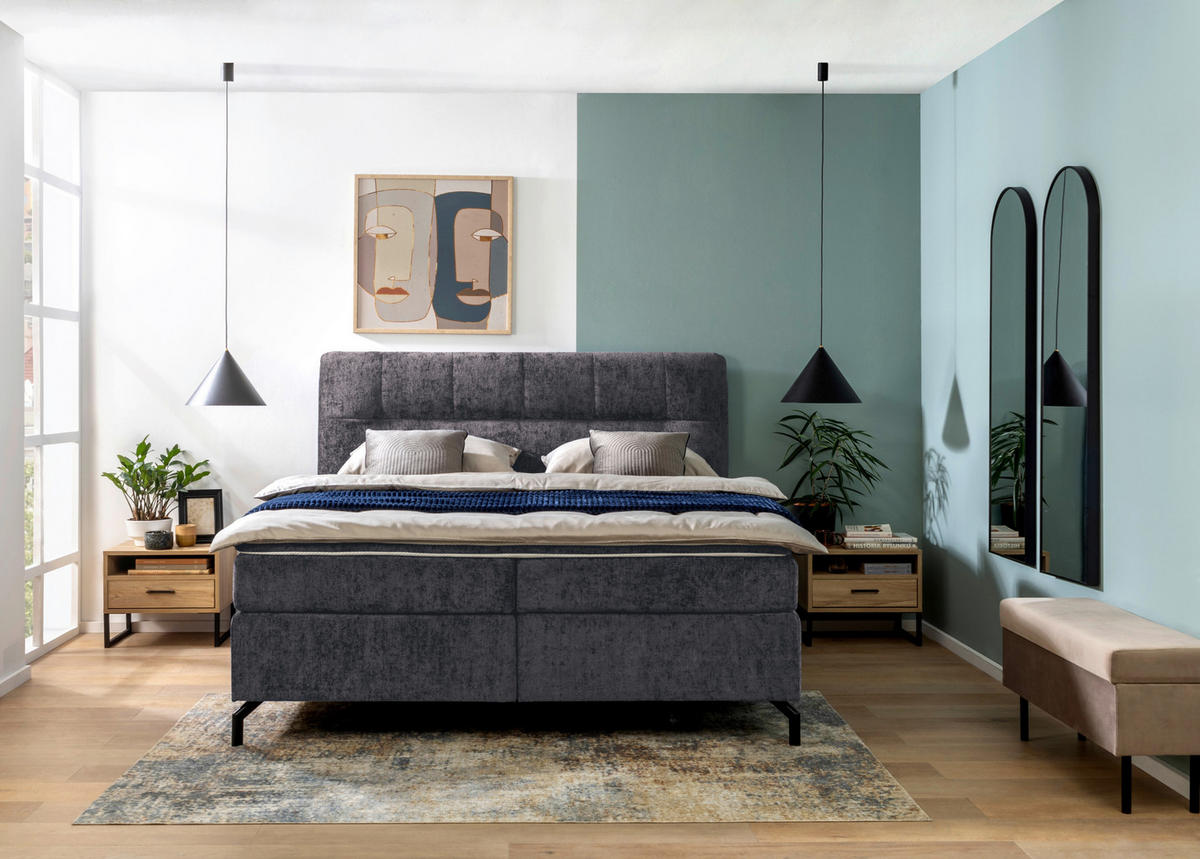 BOXSPRINGBETT 180/200 cm  in Anthrazit  - Anthrazit/Schwarz, Design, Textil/Metall (180/200cm) - Esposa