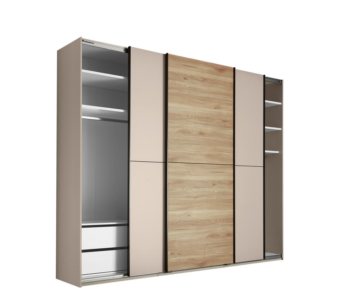 SCHWEBETÜRENSCHRANK 270/225/59 cm 3-türig Eichefarben, Kaschmir  - Kaschmir/Eichefarben, KONVENTIONELL, Holzwerkstoff/Metall (270/225/59cm) - Xora