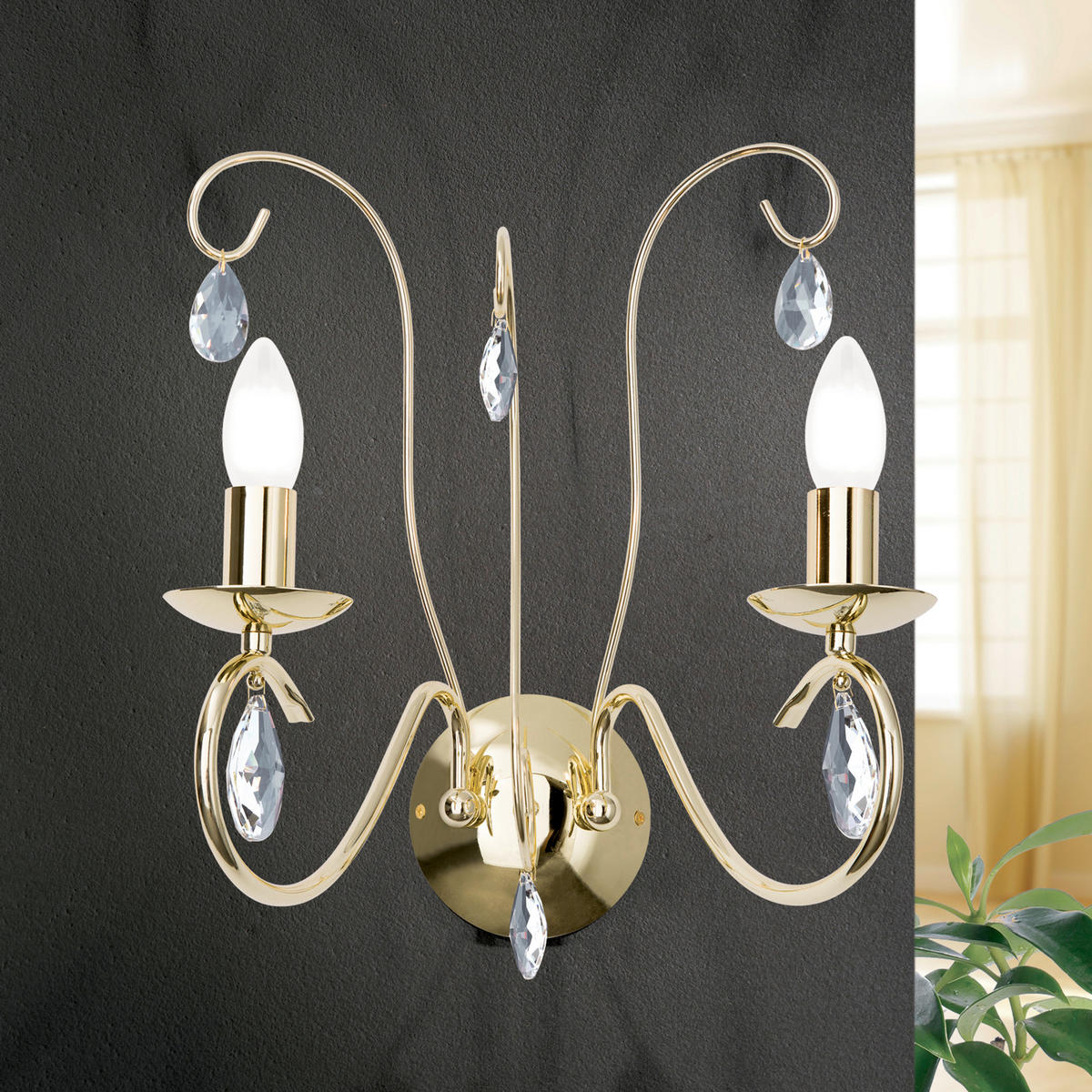 KRISTALL-WANDLEUCHTE   - Goldfarben, LIFESTYLE, Glas/Metall (34,0/43,0/26,0cm)