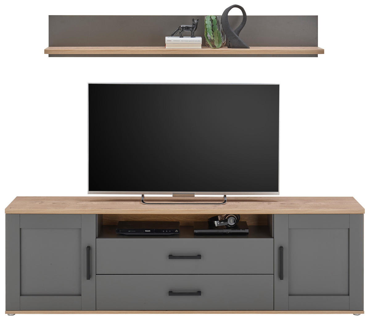 TV-ELEMENT siva, hrast artisan  - srebrne barve/siva, Trendi, umetna masa/leseni material (200/60/38cm) - Carryhome