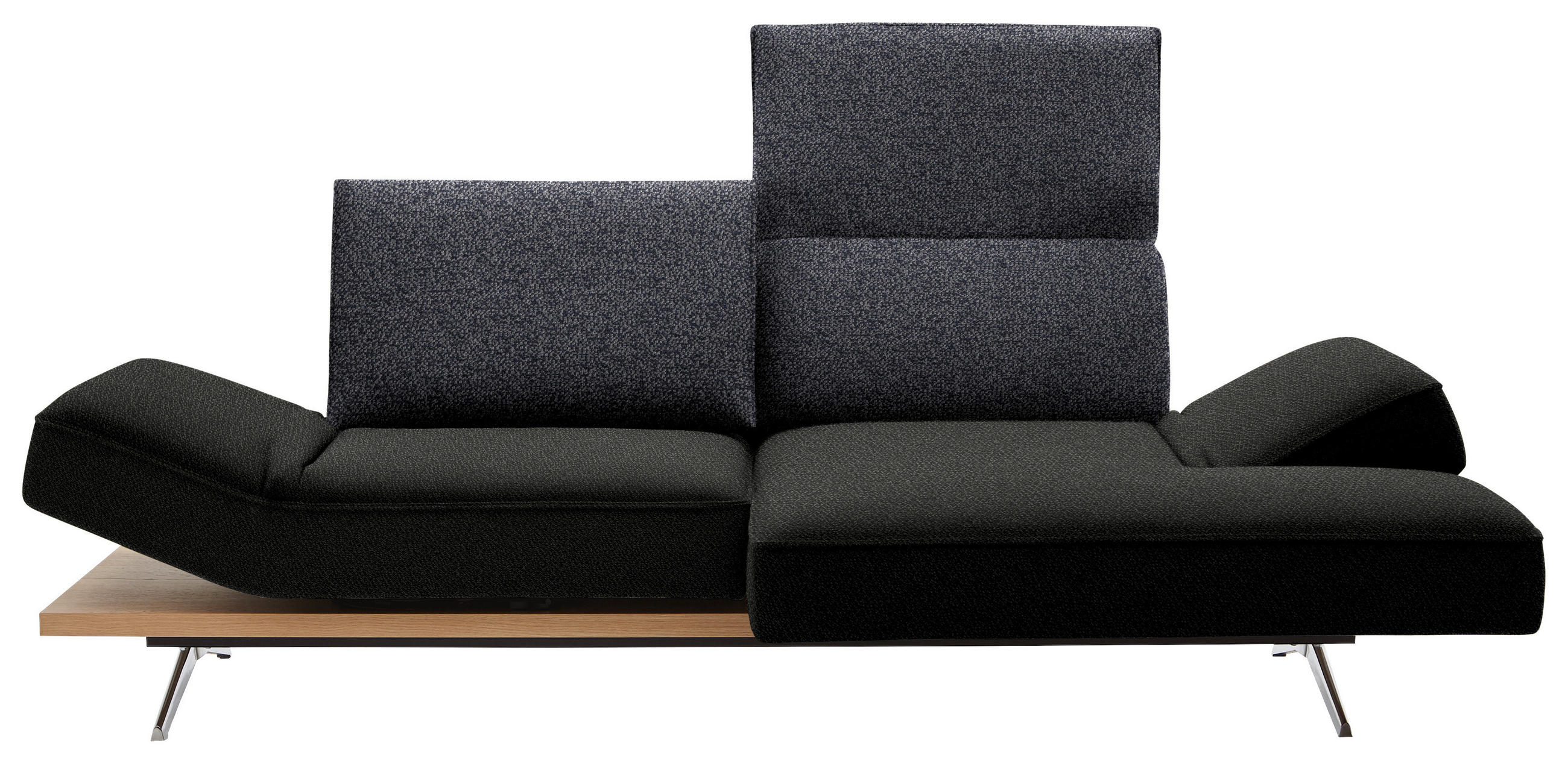 ECKSOFA in Flachgewebe Schwarz, Dunkelblau  240/132 cm  - Chromfarben/Schwarz, Design, Holz/Textil (240/132cm) - Koinor