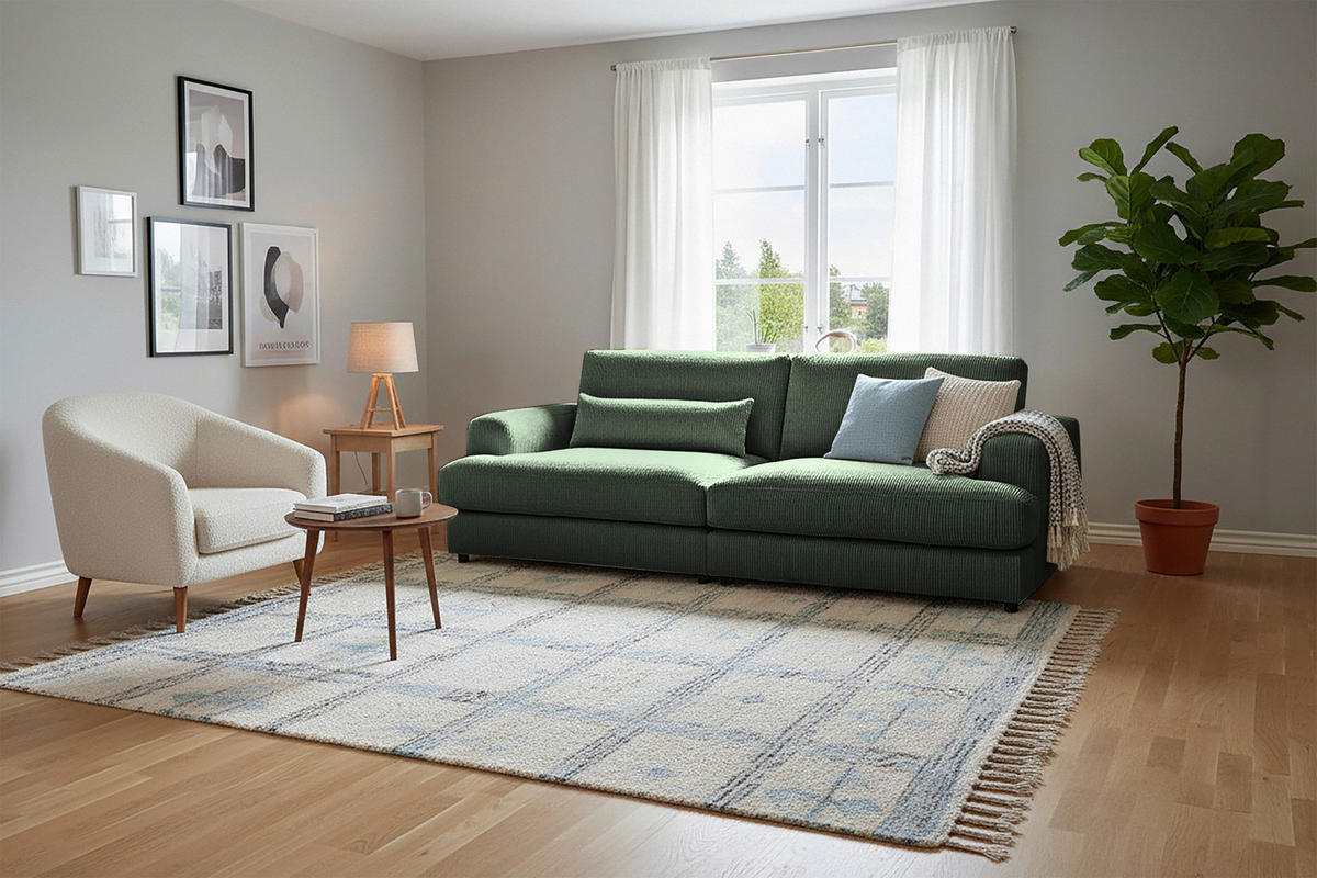 MEGASOFA Cord Dunkelgrün  - Dunkelgrün/Schwarz, MODERN, Kunststoff/Textil (260/85/112cm) - Lomoco