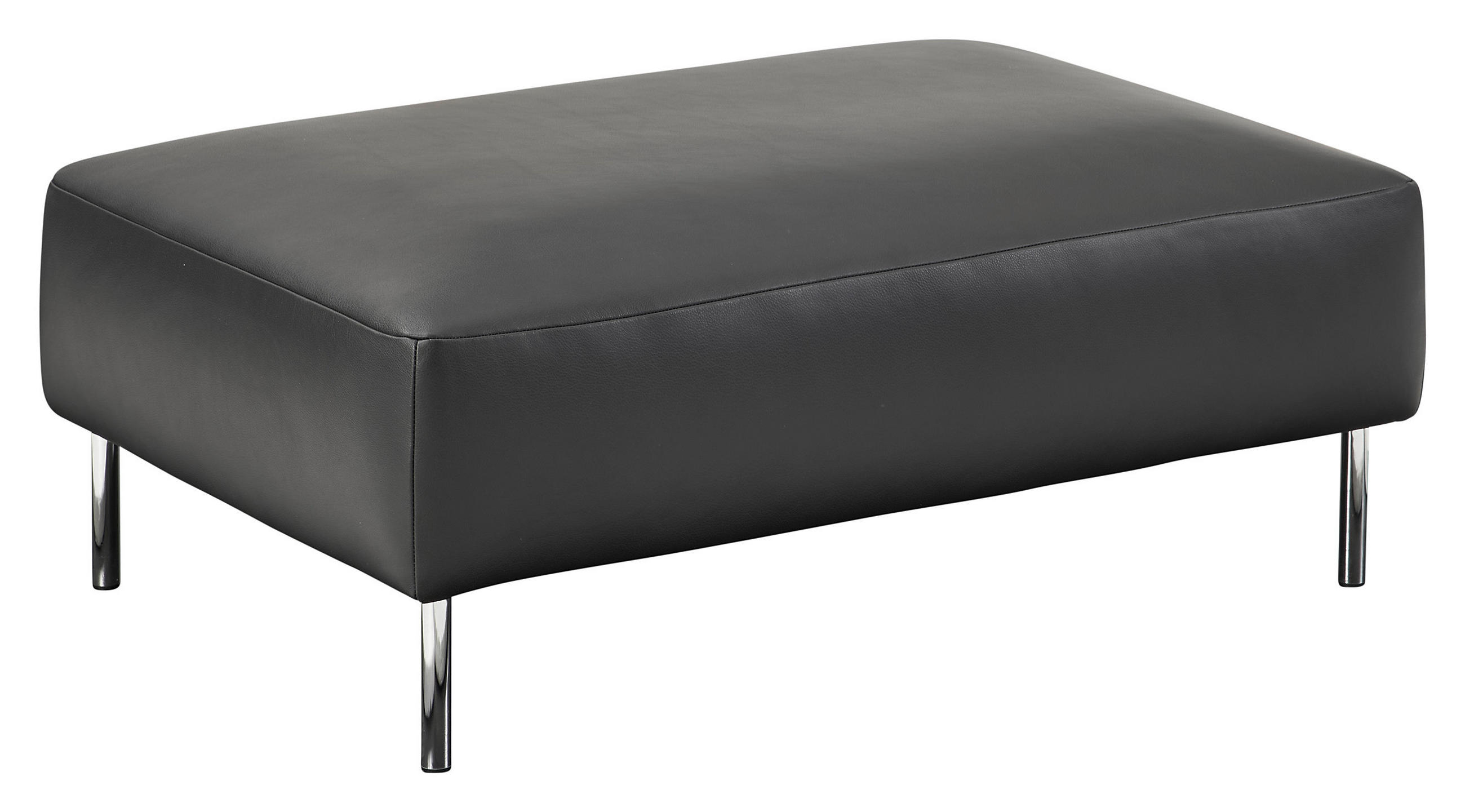 HOCKER Echtleder Schwarz  - Chromfarben/Schwarz, Design, Leder/Metall (100/41/70cm) - Johann Jakob
