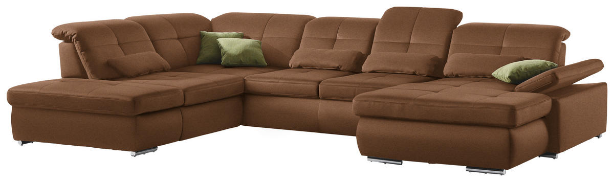 WOHNLANDSCHAFT in Mikrofaser Braun  - Chromfarben/Braun, Design, Textil (260/371/195cm) - Beldomo Style