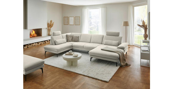 WOHNLANDSCHAFT  in Chenille, Flachgewebe Naturfarben  - Schwarz/Naturfarben, Design, Textil/Metall (208/344/180cm) - Dieter Knoll
