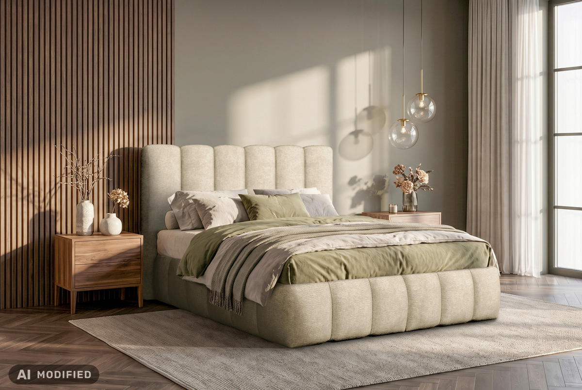 BOXSPRINGBETT 140/200 cm,  in Beige, Matratze, H3 + H4 = fest + sehr fest  - Beige/Schwarz, Modern, Holz/Holzwerkstoff (140/200cm) - MID.YOU