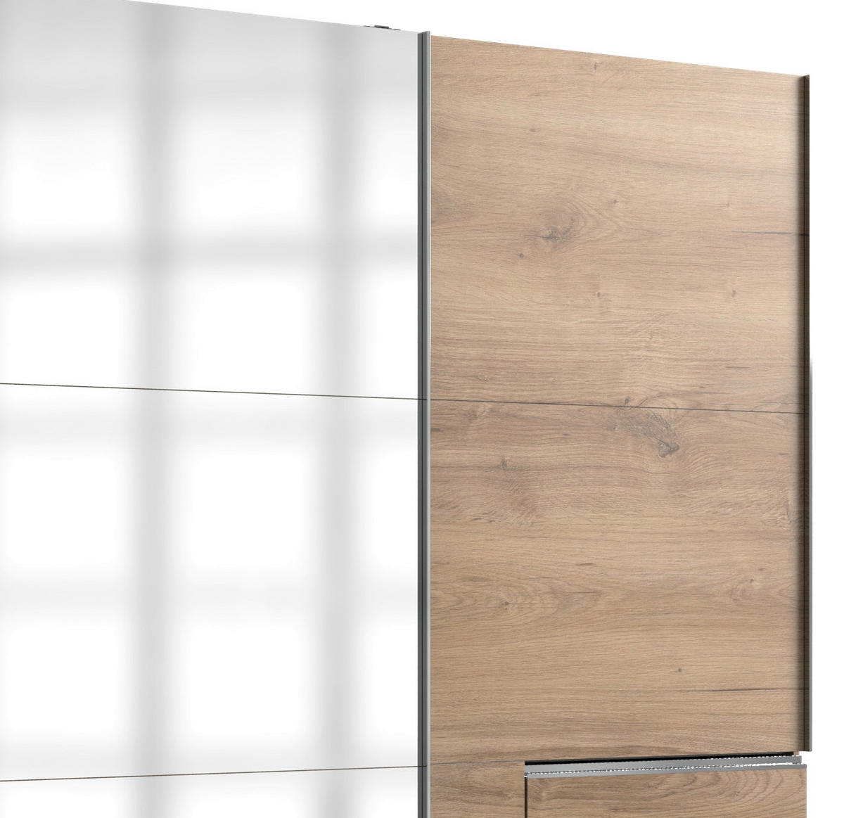 SCHWEBETÜRENSCHRANK in Eichefarben  - Chromfarben/Eichefarben, Modern, Glas/Holzwerkstoff (300/216/65cm) - MID.YOU