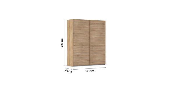SCHWEBETÜRENSCHRANK 181/223/68 cm 2-türig Sonoma Eiche  - Sonoma Eiche, Design, Holzwerkstoff/Kunststoff (181/223/68cm) - Novel