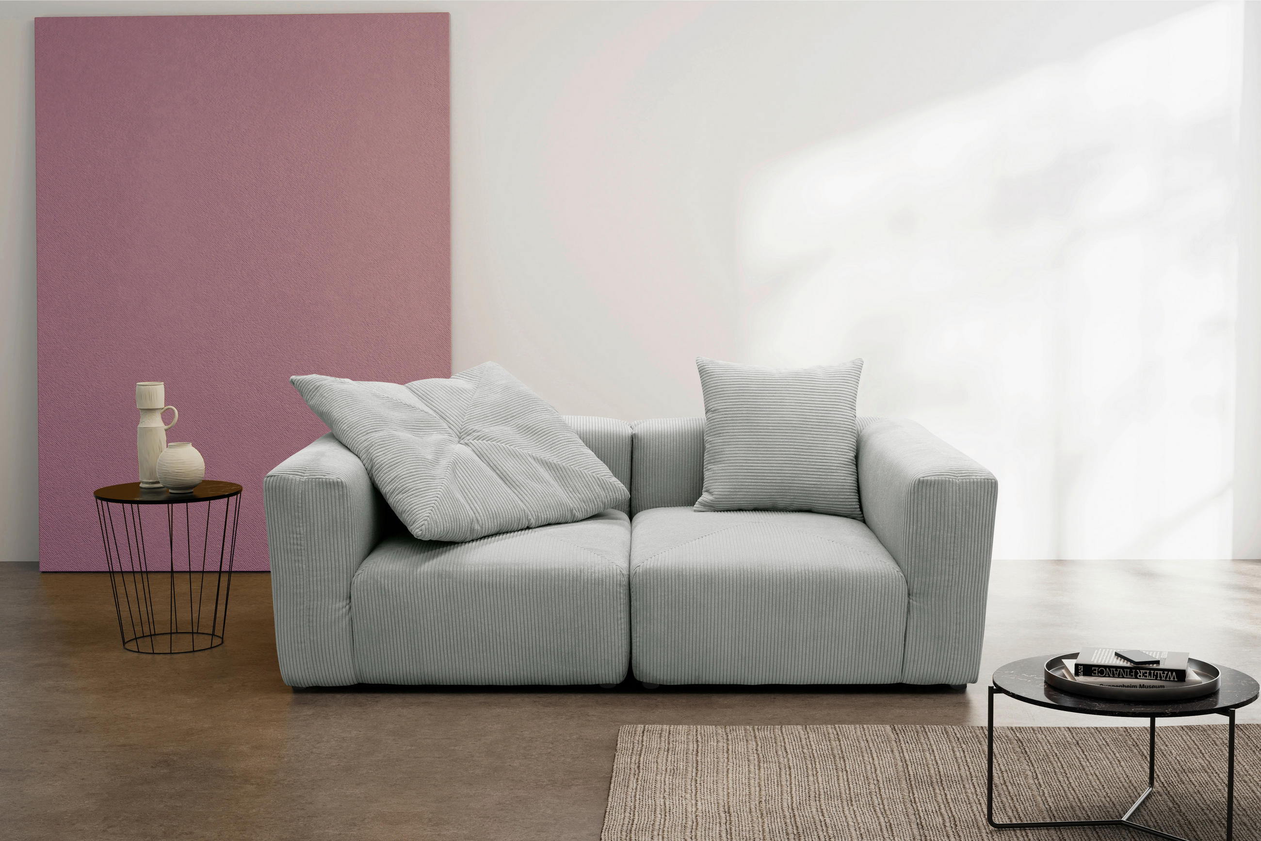 SOFAELEMENT in Cord, Mikrofaser Hellgrau  - Hellgrau/Schwarz, Design, Kunststoff/Textil (108/69/108cm) - MID.YOU