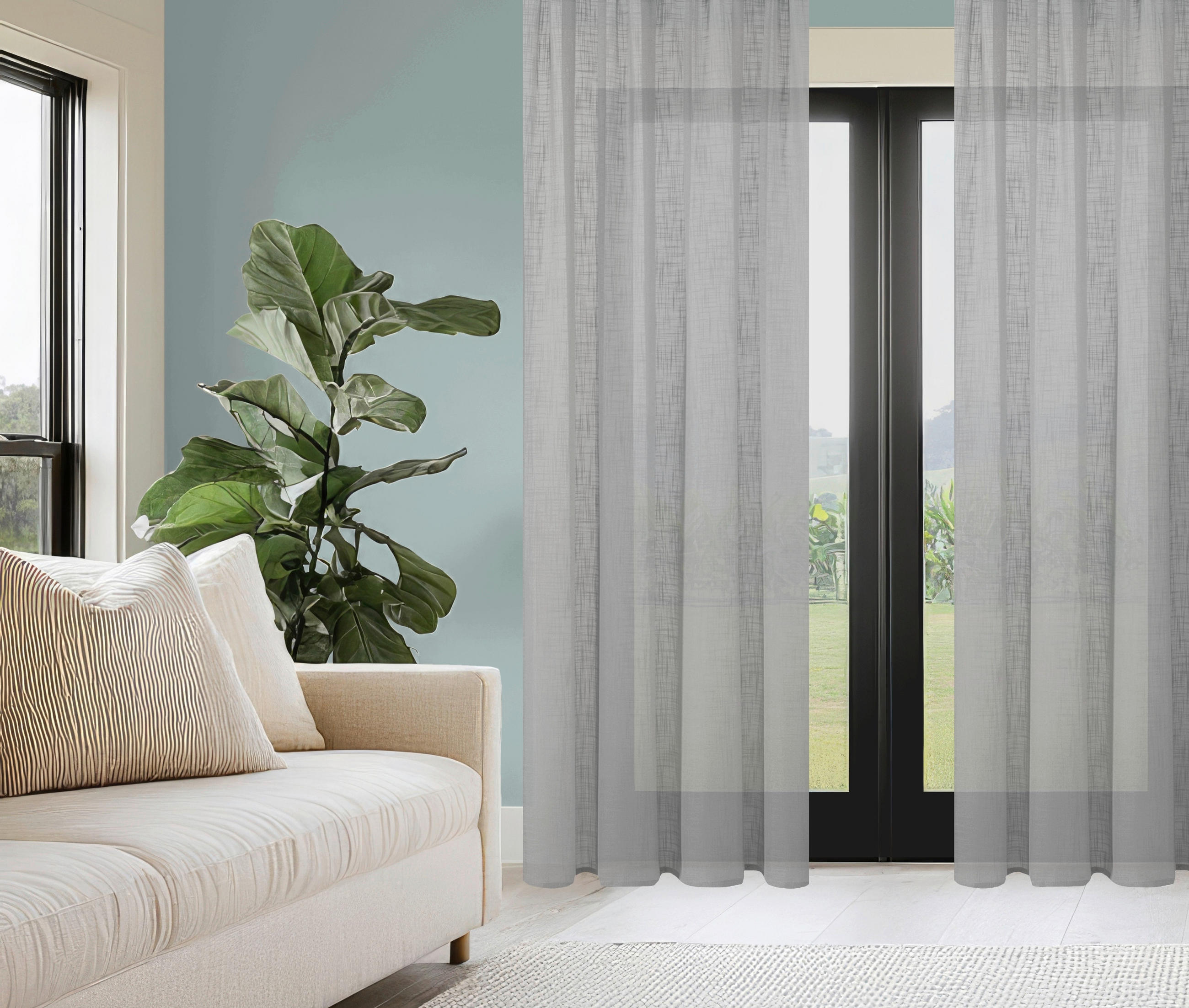 FERTIGVORHANG  halbtransparent   140/160 cm 2 Stück  - Grau, Basics, Textil (140/160cm)