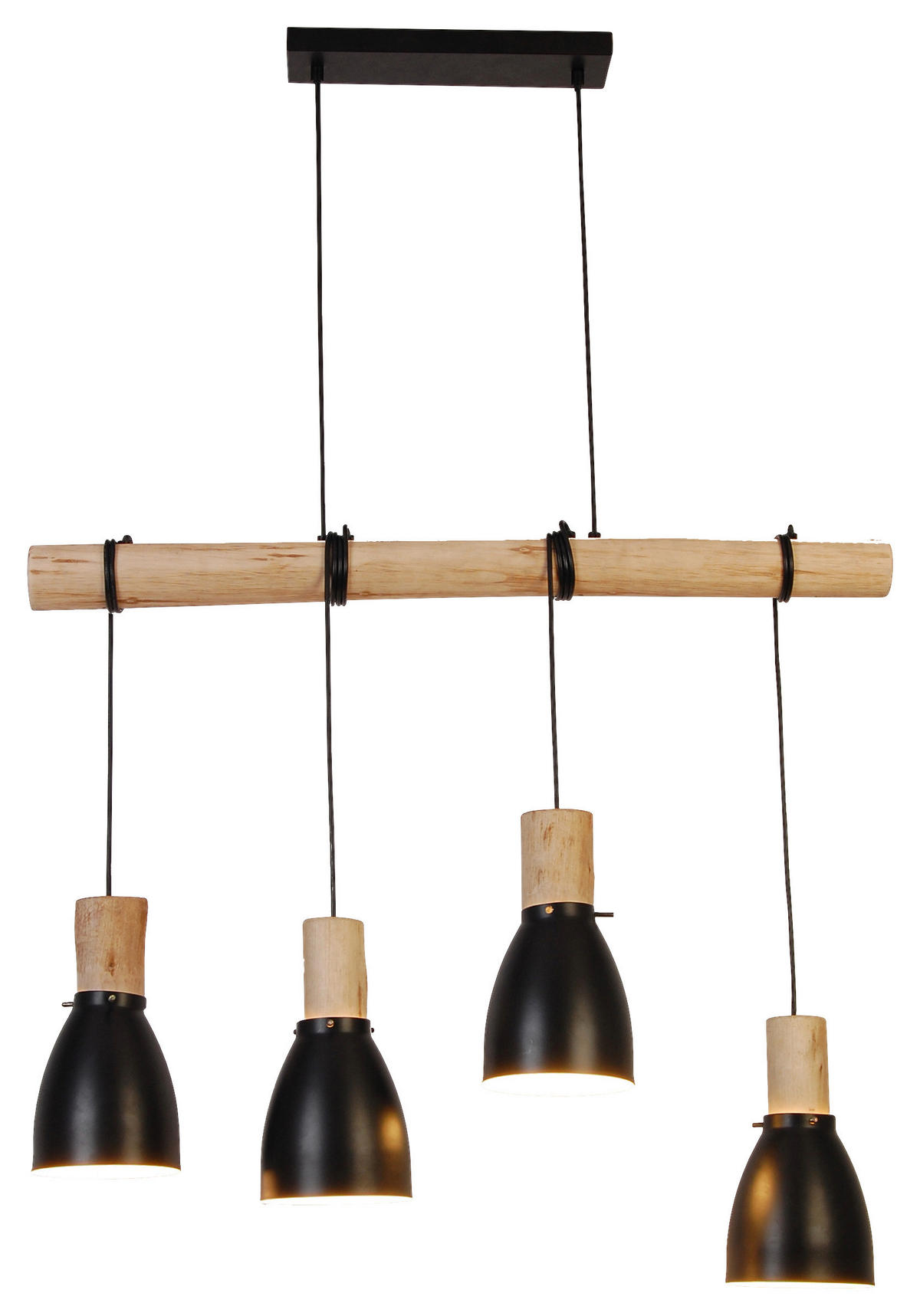 HÄNGELEUCHTE   - Schwarz/Naturfarben, Trend, Holz/Metall (90/15/150cm) - Novel