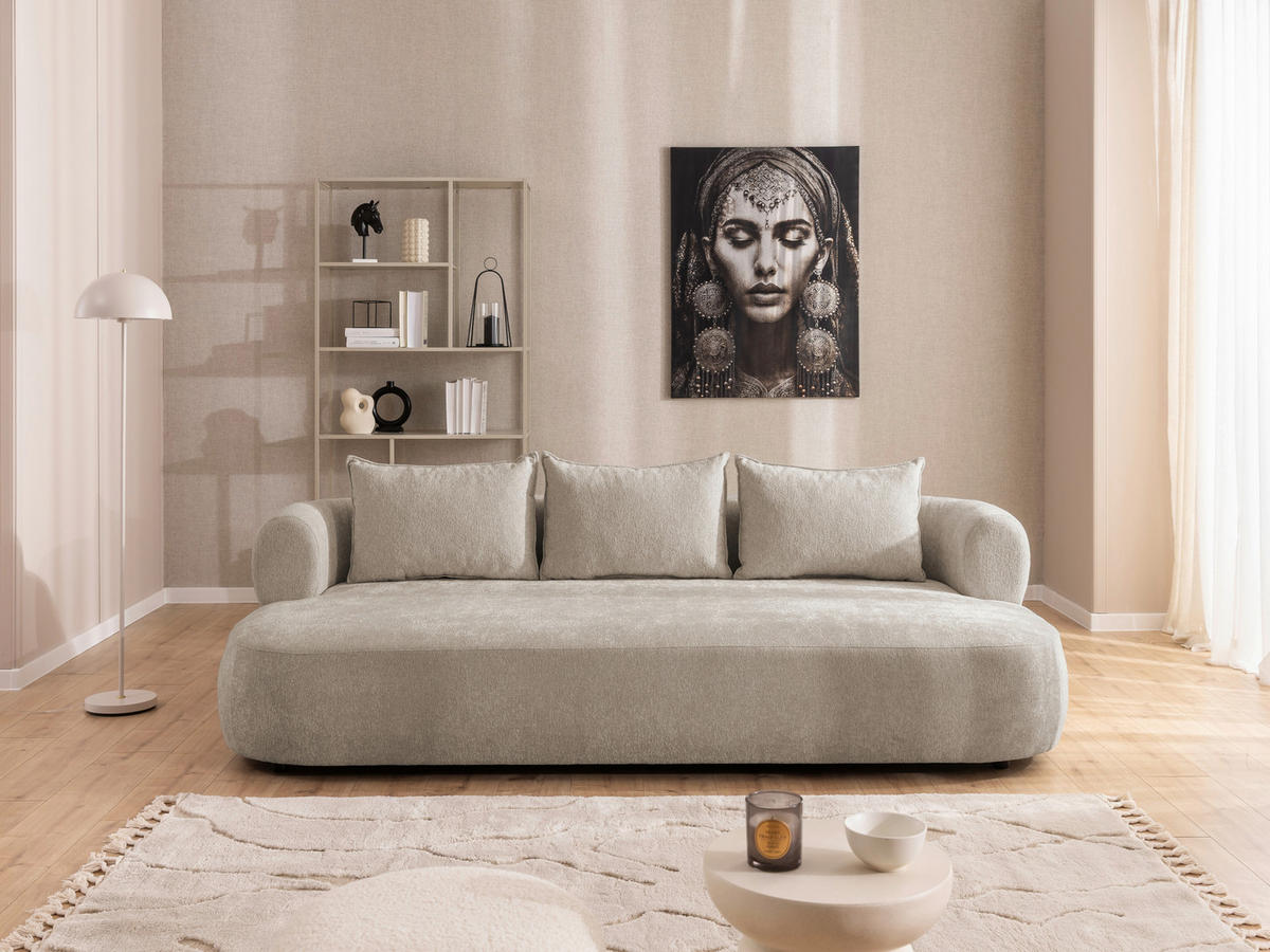 BIGSOFA in Chenille Hellbraun  - Hellbraun/Schwarz, Design, Kunststoff/Textil (240/76/122cm) - Livetastic
