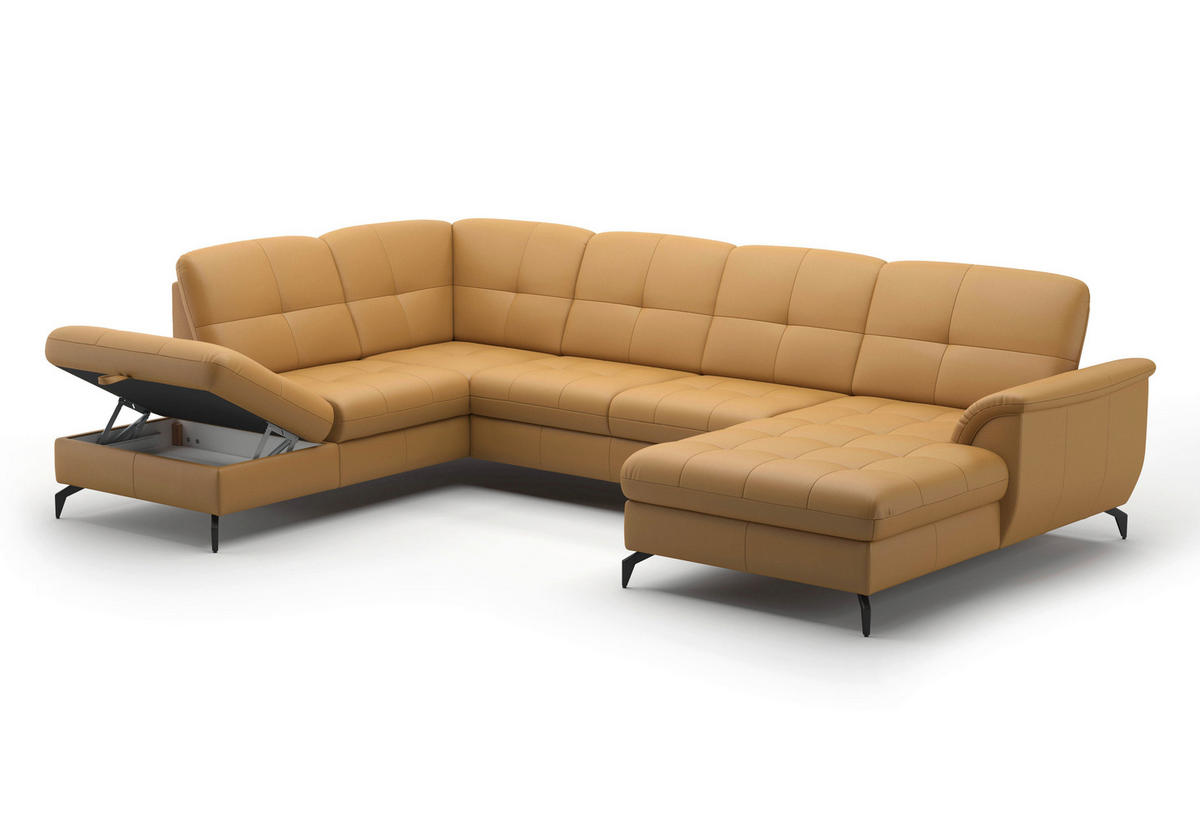 WOHNLANDSCHAFT Currygelb Echtleder  - Currygelb/Schwarz, MODERN, Leder/Metall (212/319/164cm) - Sit & More