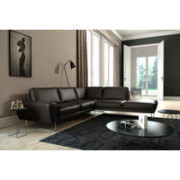 ECKSOFA in Echtleder Schwarz  273/250 cm  - Chromfarben/Schwarz, Design, Leder/Metall (273/250cm) - Livetastic