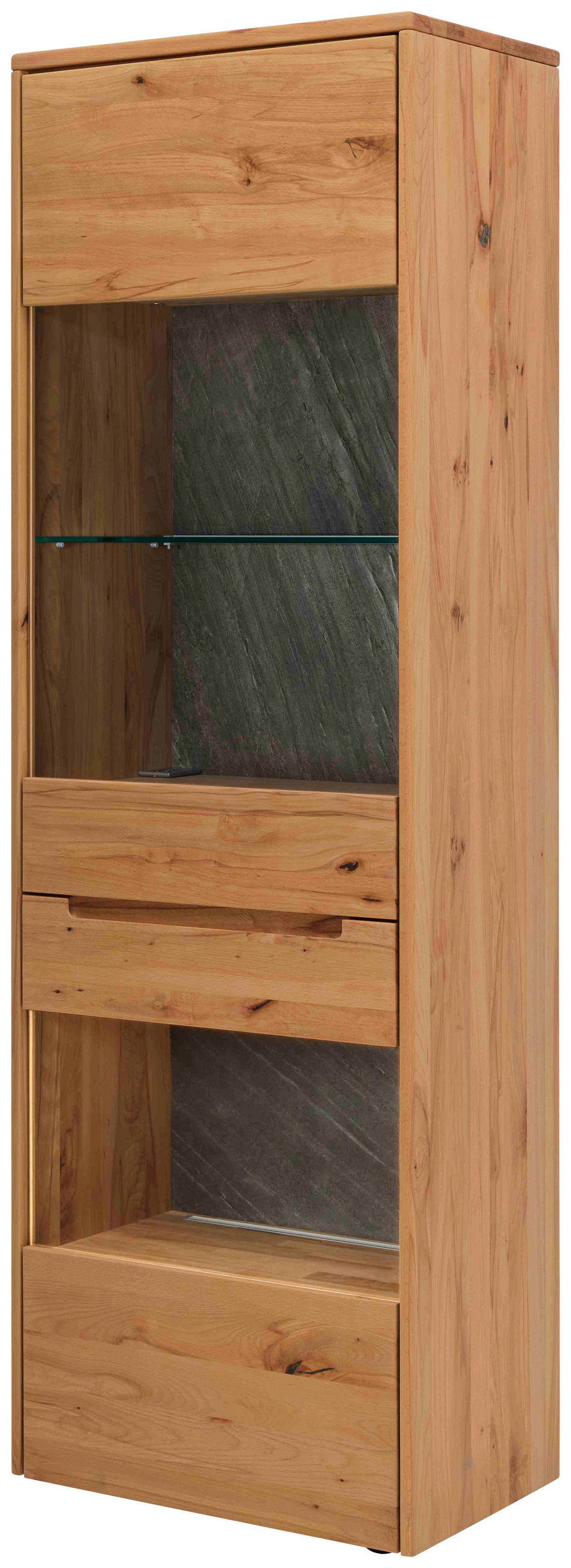 VITRINE  in massiv Buche Buchefarben - Buchefarben, Natur, Glas/Holz (64,4/197/39,5cm) - Valdera