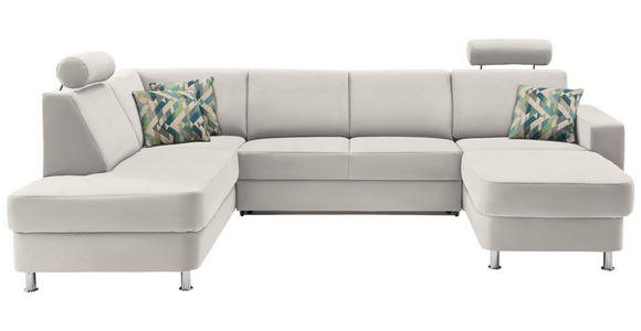 WOHNLANDSCHAFT  in Chenille Creme, Weiß  - Chromfarben/Creme, Design, Kunststoff/Textil (198/301/165cm) - Xora