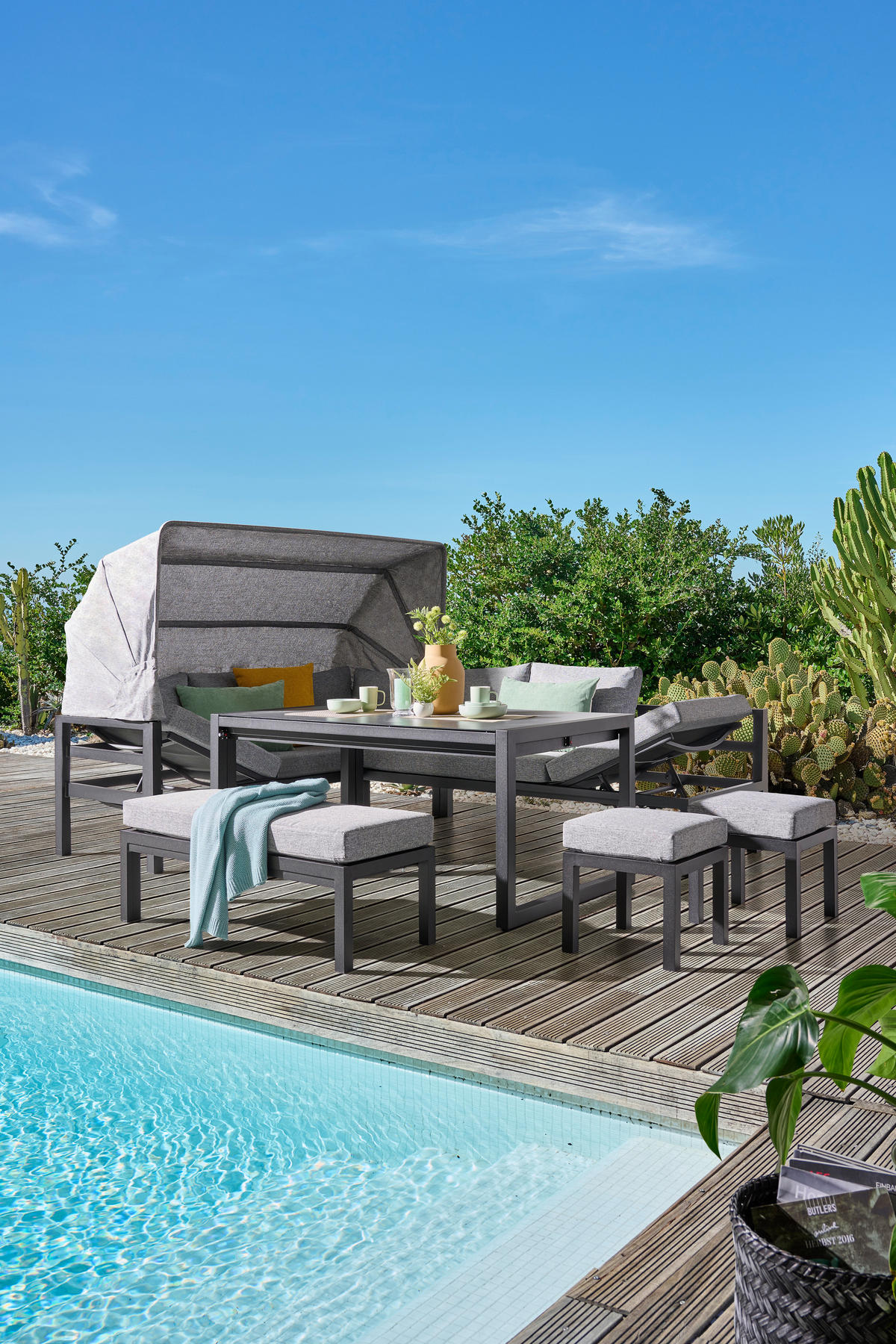 LOUNGEGARNITUR 19-teilig   360/65/152/200 cm Aluminium  - Dunkelgrau/Dunkelbraun, MODERN, Glas/Textil (360/65/152/200cm) - Amatio