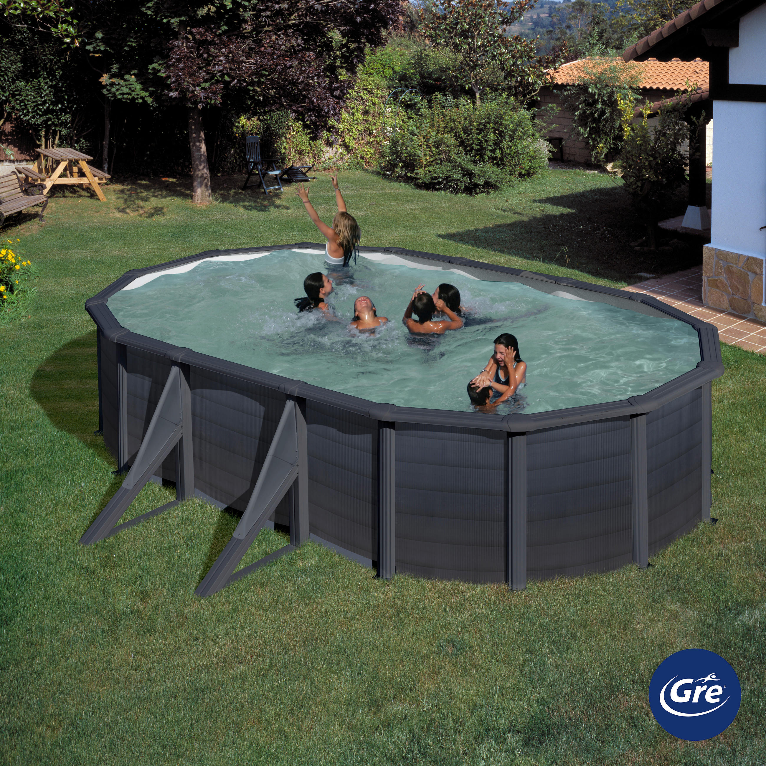 POOL-SET 2024 500/300/120 cm  - Grau, KONVENTIONELL, Holzwerkstoff (500/300/120cm) - Gre